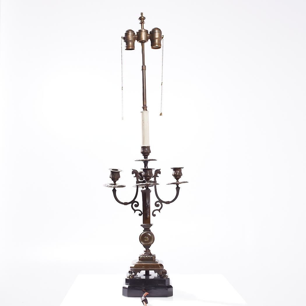 Antique Neoclassical Bronze Candelabra Lamps - Pair For Sale 2