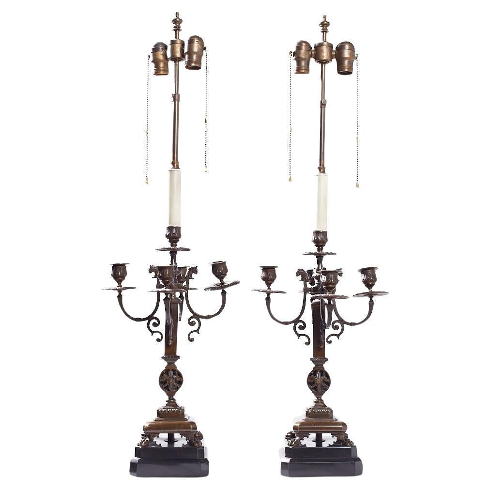 Lámparas Candelabro Antiguas Neoclásicas de Bronce - Pareja