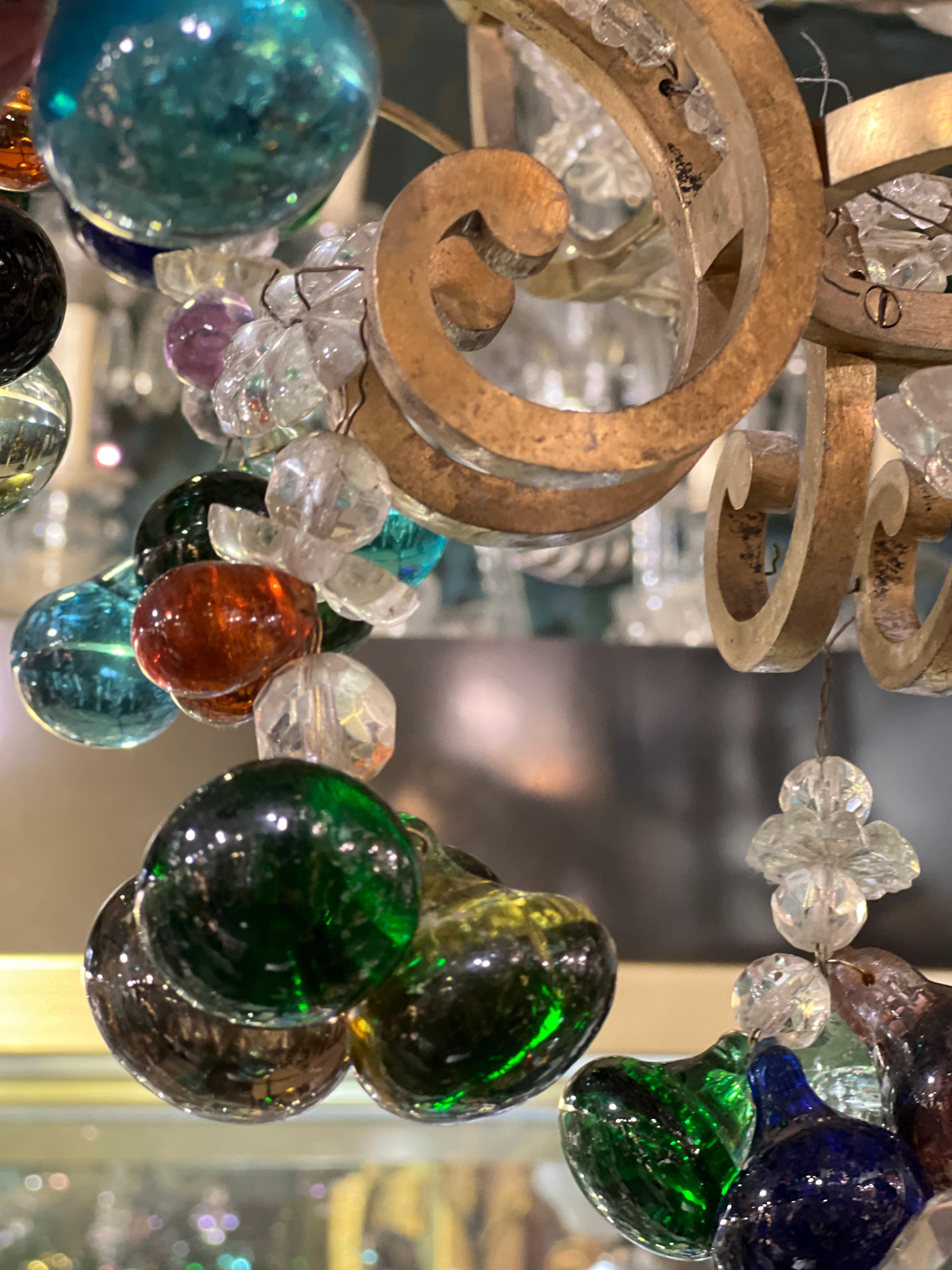 Antique Neoclassical Bronze Chandelier with Colorful Fruit Pendants im Angebot 6