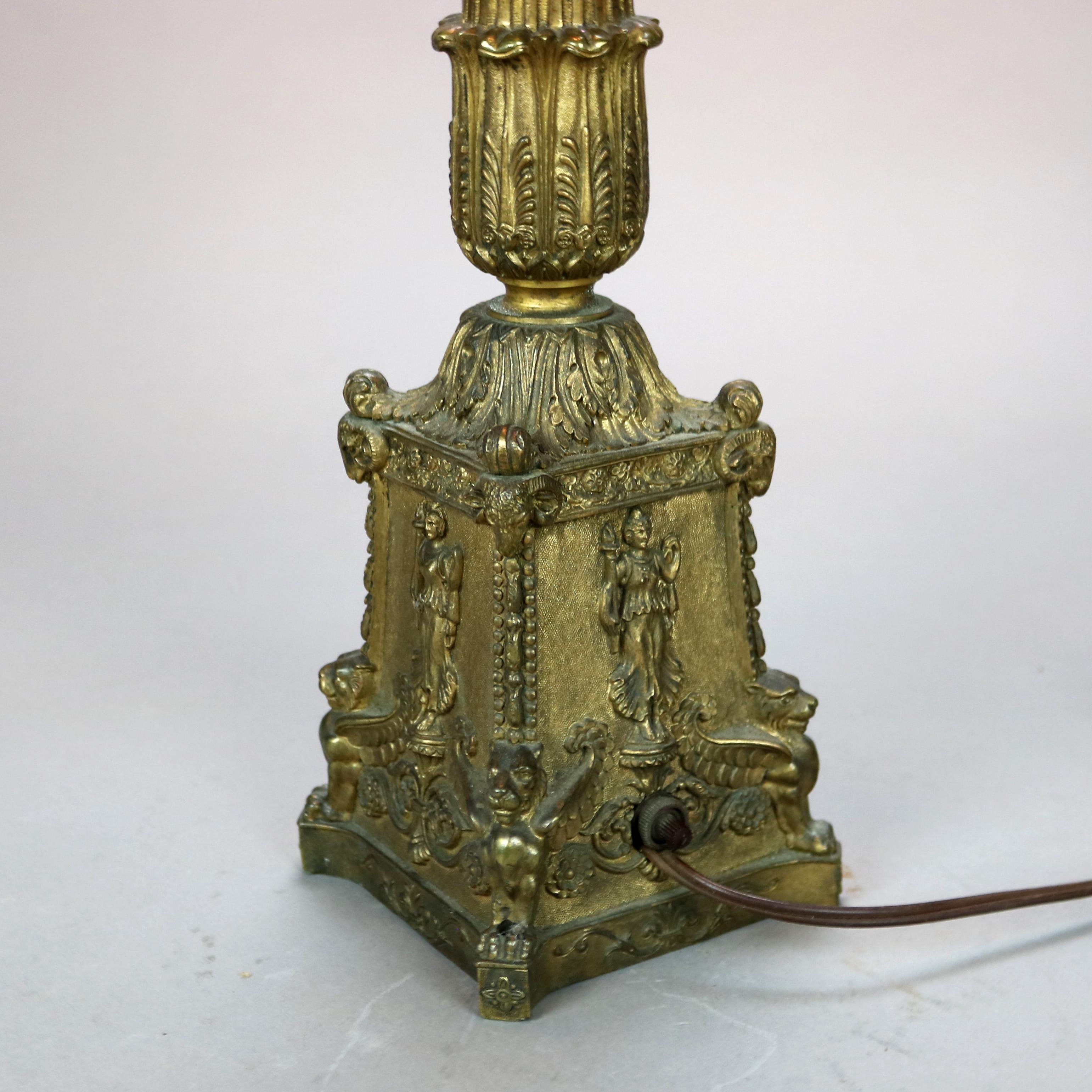 Antique Neoclassical Bronze Five Light Candelabra Table Lamp C1890 For Sale 5