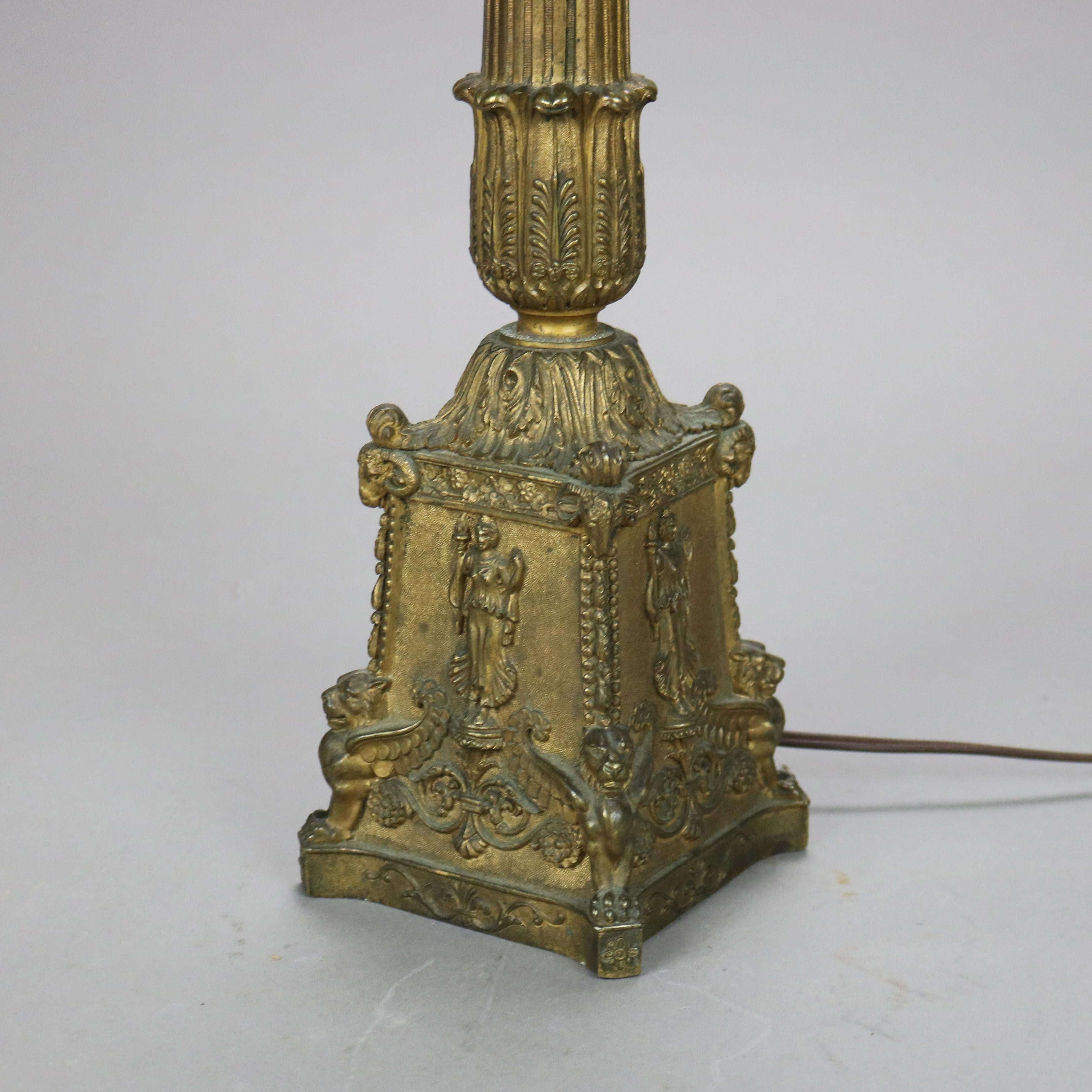 American Antique Neoclassical Bronze Five Light Candelabra Table Lamp C1890 For Sale