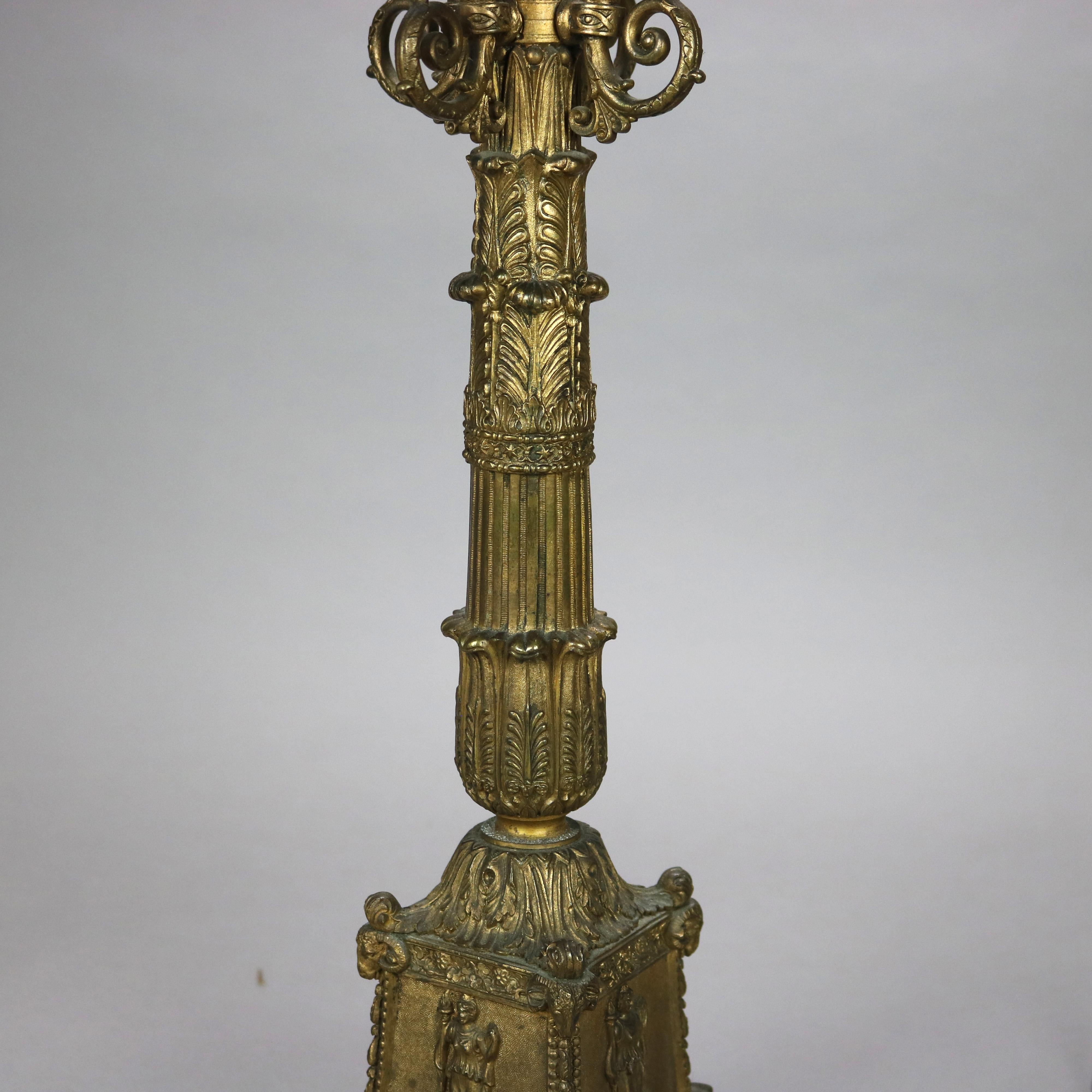 Cast Antique Neoclassical Bronze Five Light Candelabra Table Lamp C1890 For Sale