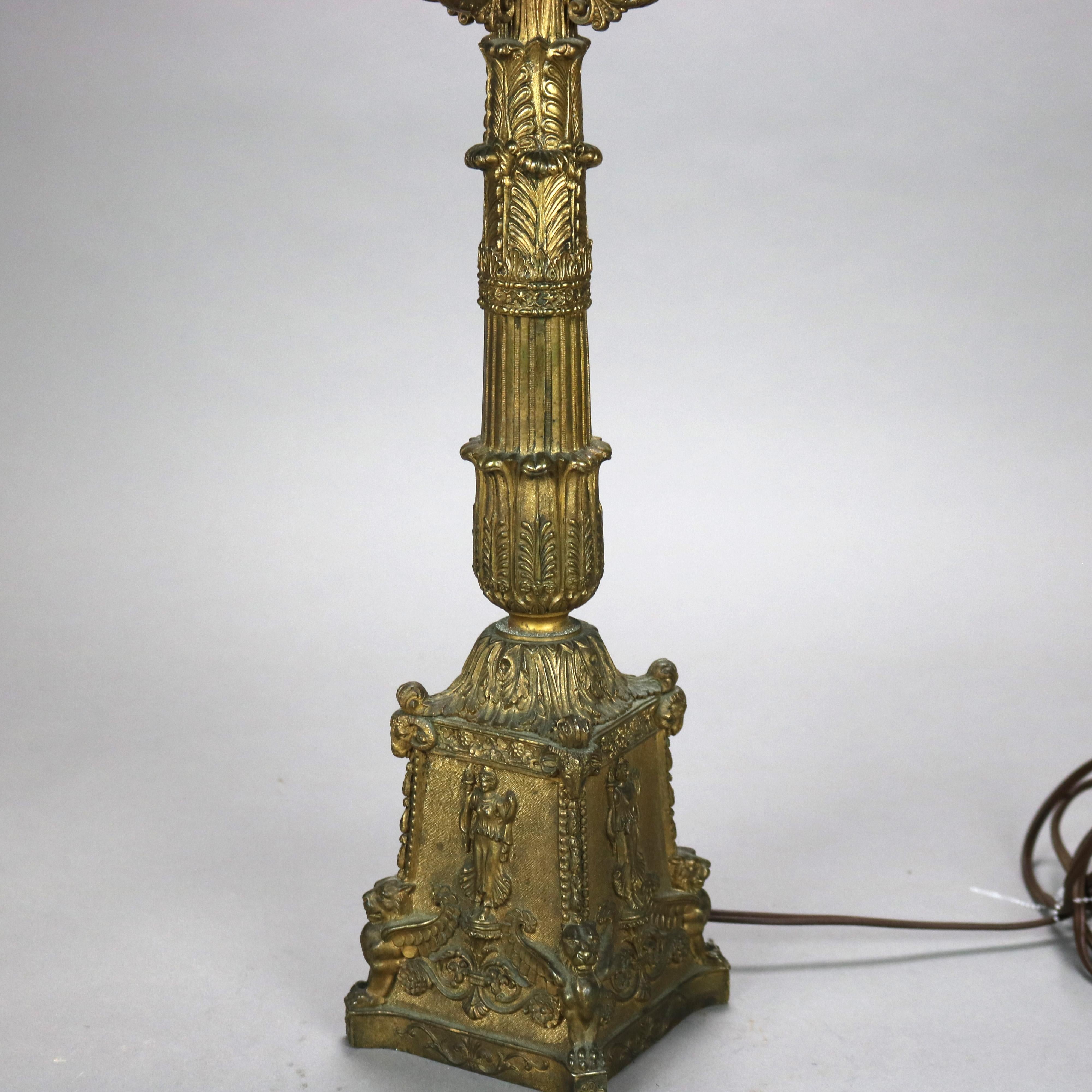Antique Neoclassical Bronze Five Light Candelabra Table Lamp C1890 In Good Condition For Sale In Big Flats, NY