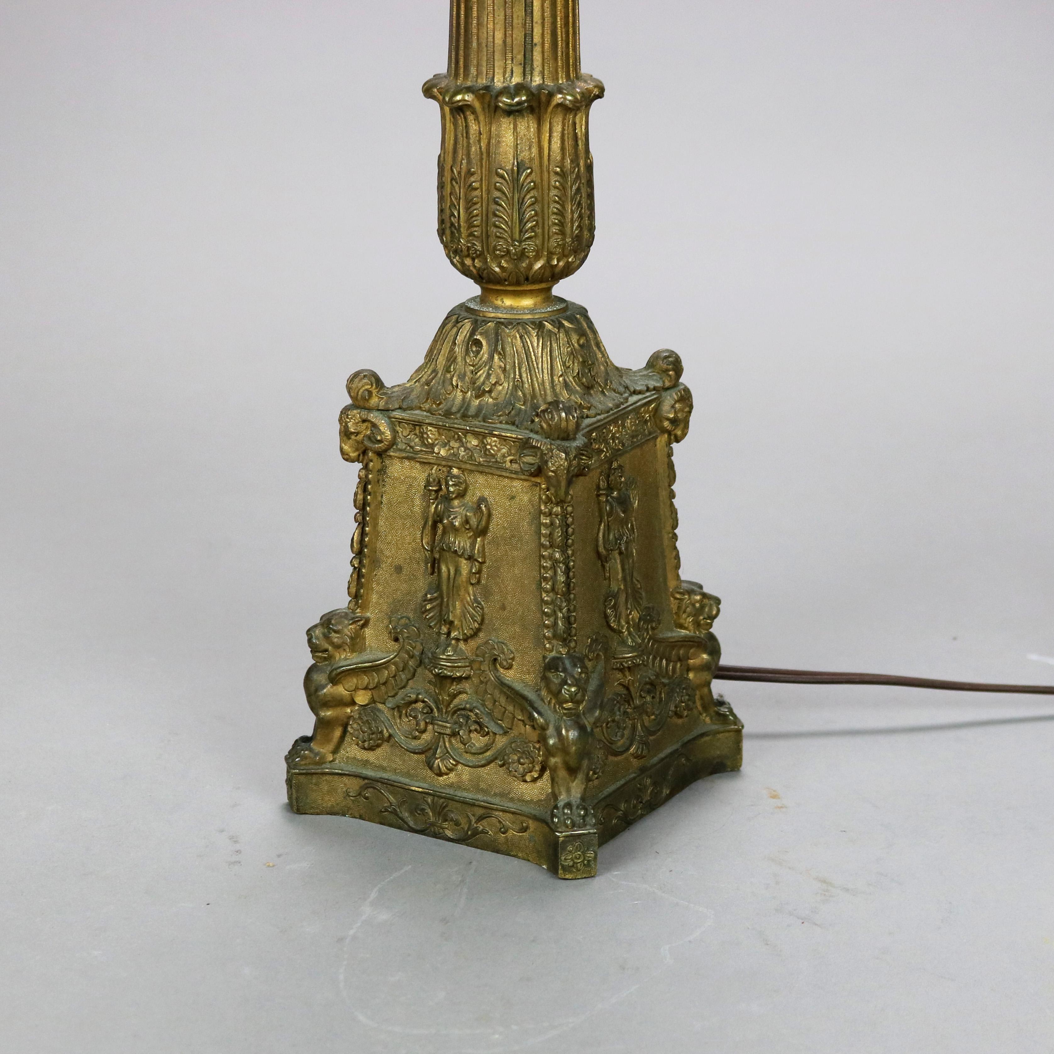19th Century Antique Neoclassical Bronze Five Light Candelabra Table Lamp C1890 For Sale