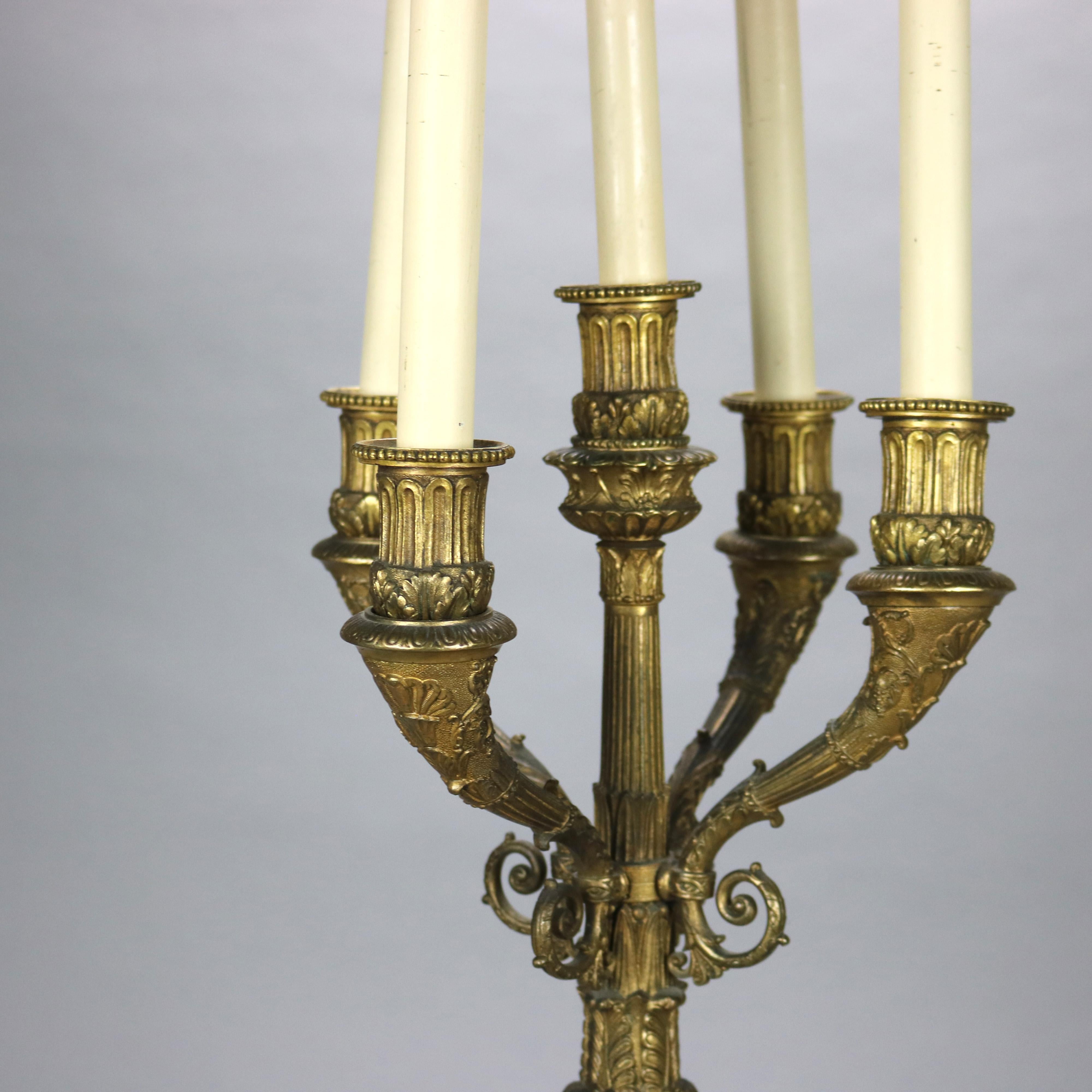 Antique Neoclassical Bronze Five Light Candelabra Table Lamp C1890 For Sale 1