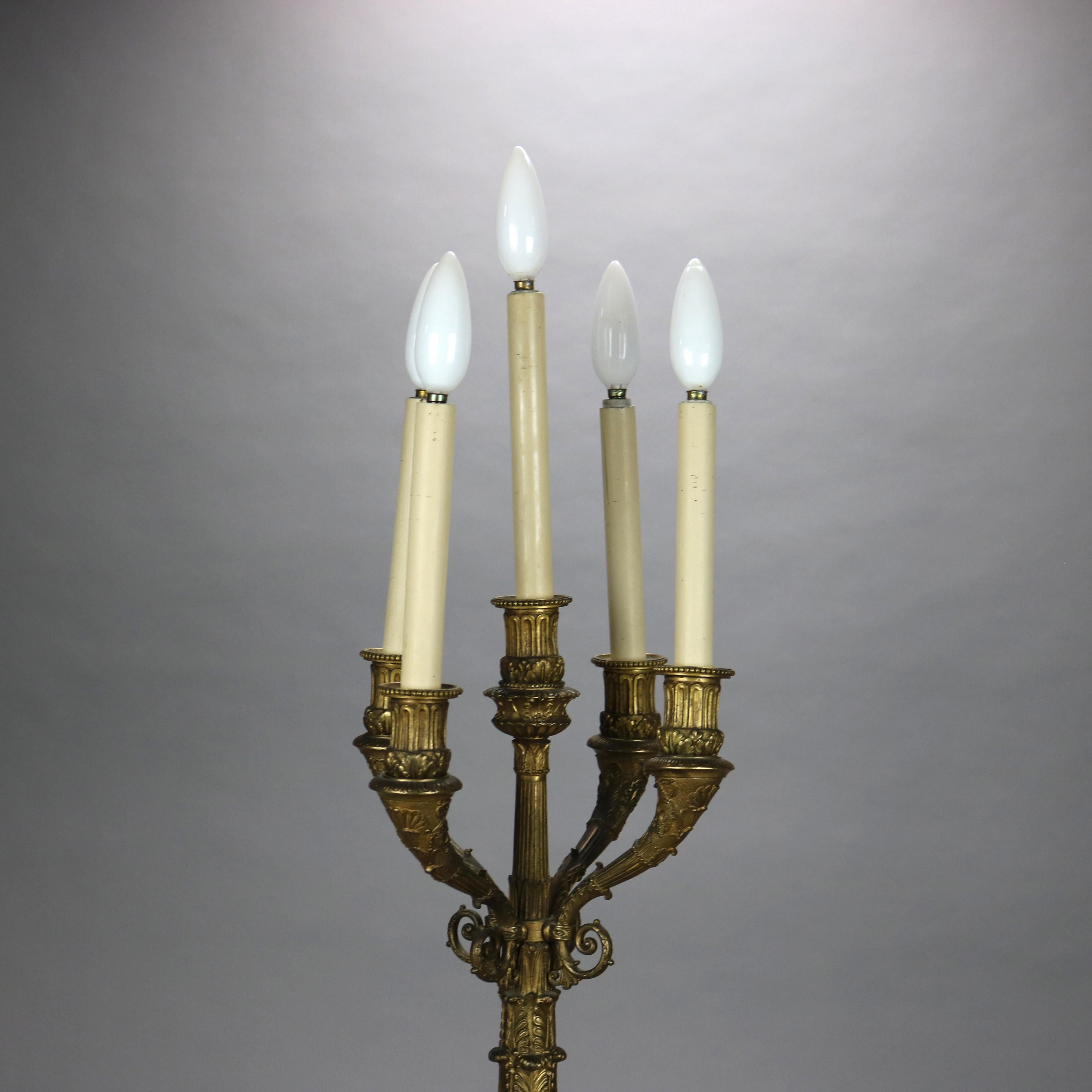 Antique Neoclassical Bronze Five Light Candelabra Table Lamp C1890 For Sale 3