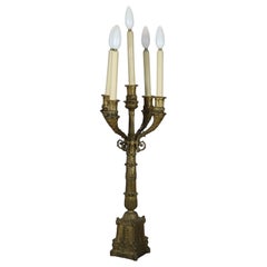 Antique Neoclassical Bronze Five Light Candelabra Table Lamp C1890