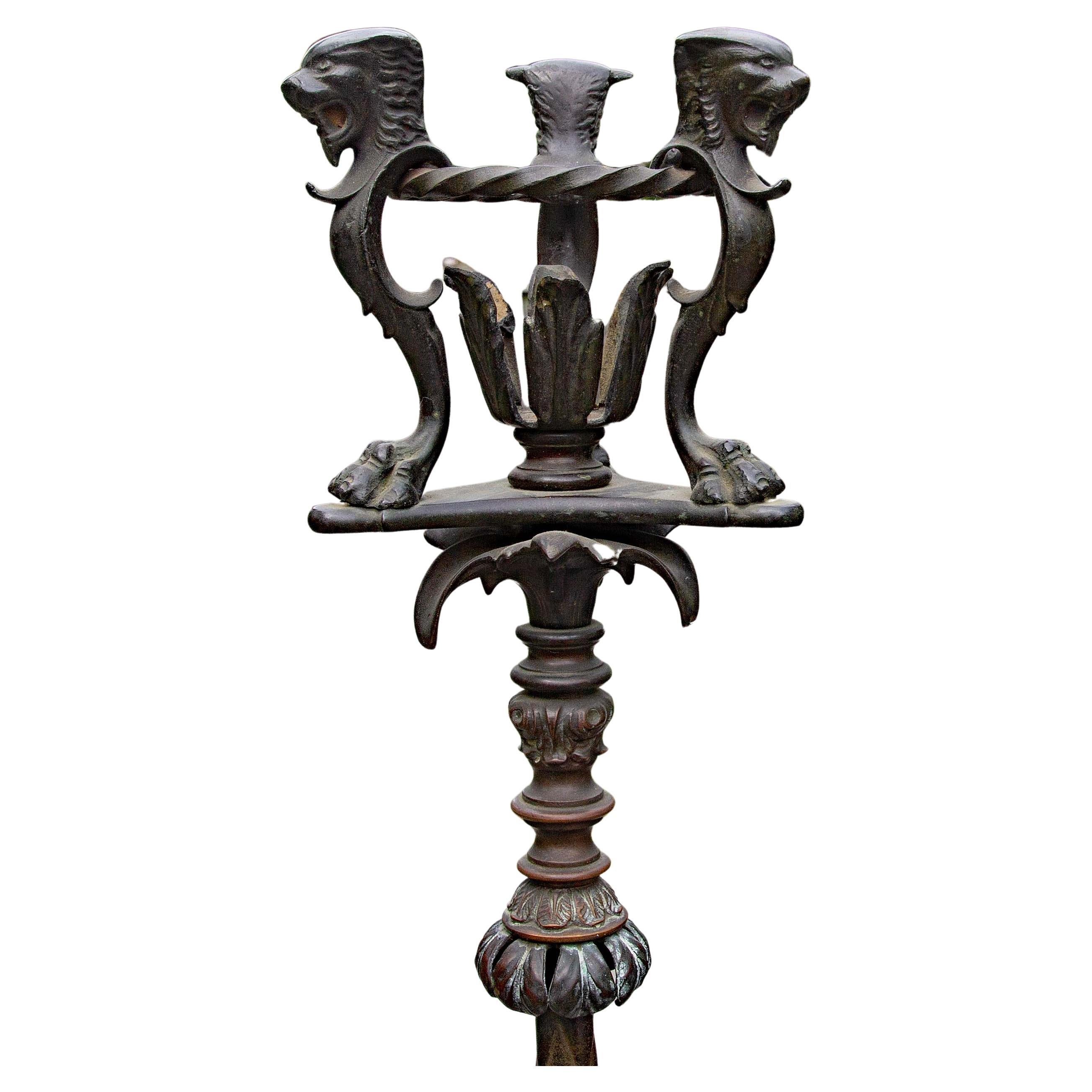 Patinated Antique Neoclassical  Bronze Floor Lamp For Sale