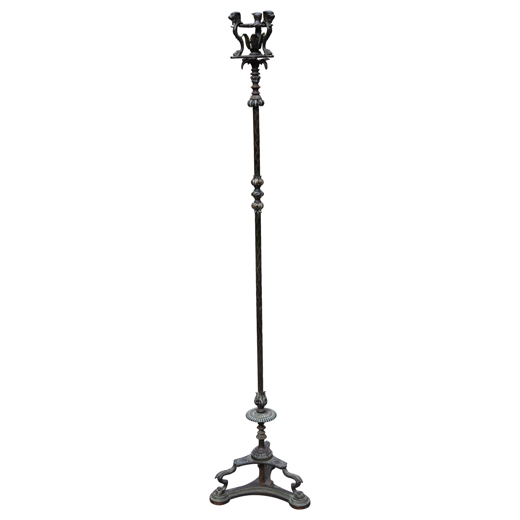 Antico Neoclassico  Lampada da terra in bronzo