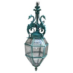 Antique Neoclassical Bronze Hanging Lantern / Pendent with Ornate Swan Motif