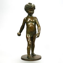 Antique Neoclassical Bronze Sculpture of a Boy & Ball, Signed Alb Jaegers, 1919