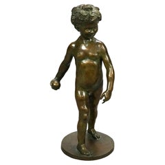 Antique Neoclassical Bronze Sculpture of a Boy & Ball, Signed Alb Jaegers, 1919