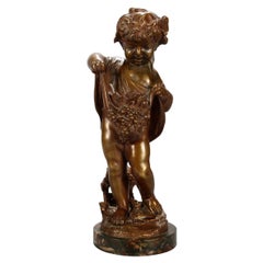 Antique Neoclassical Bronze Sculpture of Cherub with Grapes, circa 1880