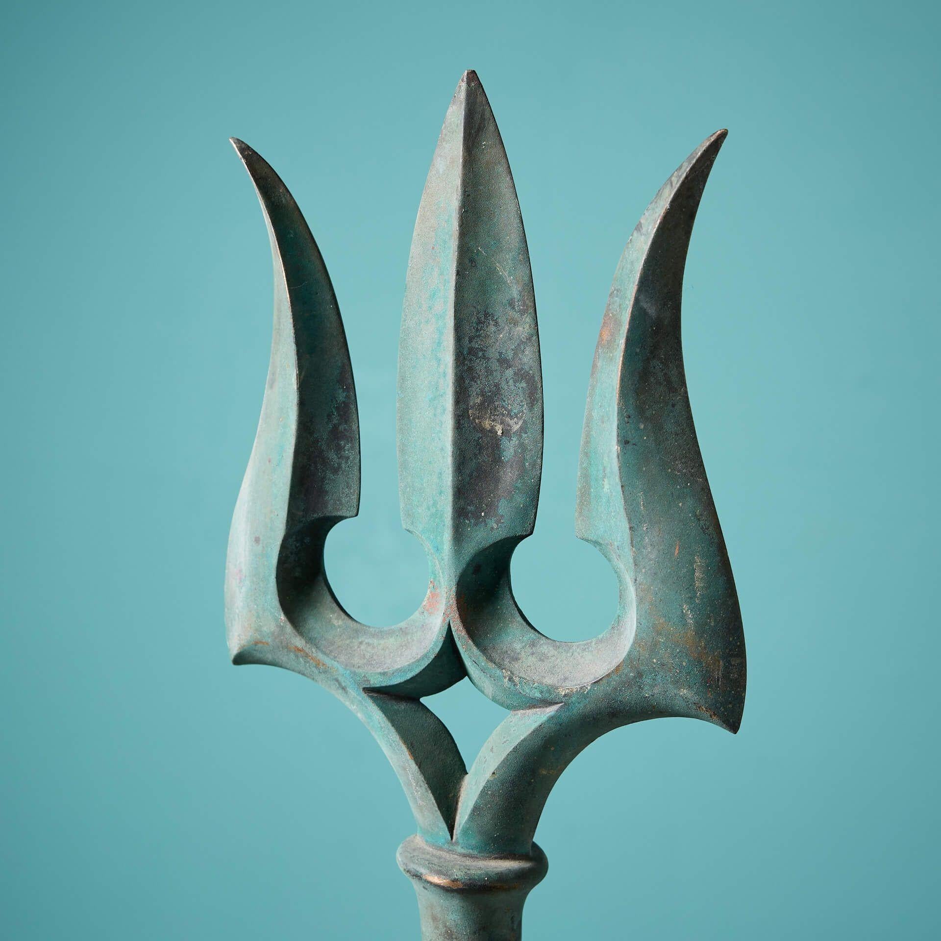 English Antique Neoclassical Bronze Trident Sculpture For Sale