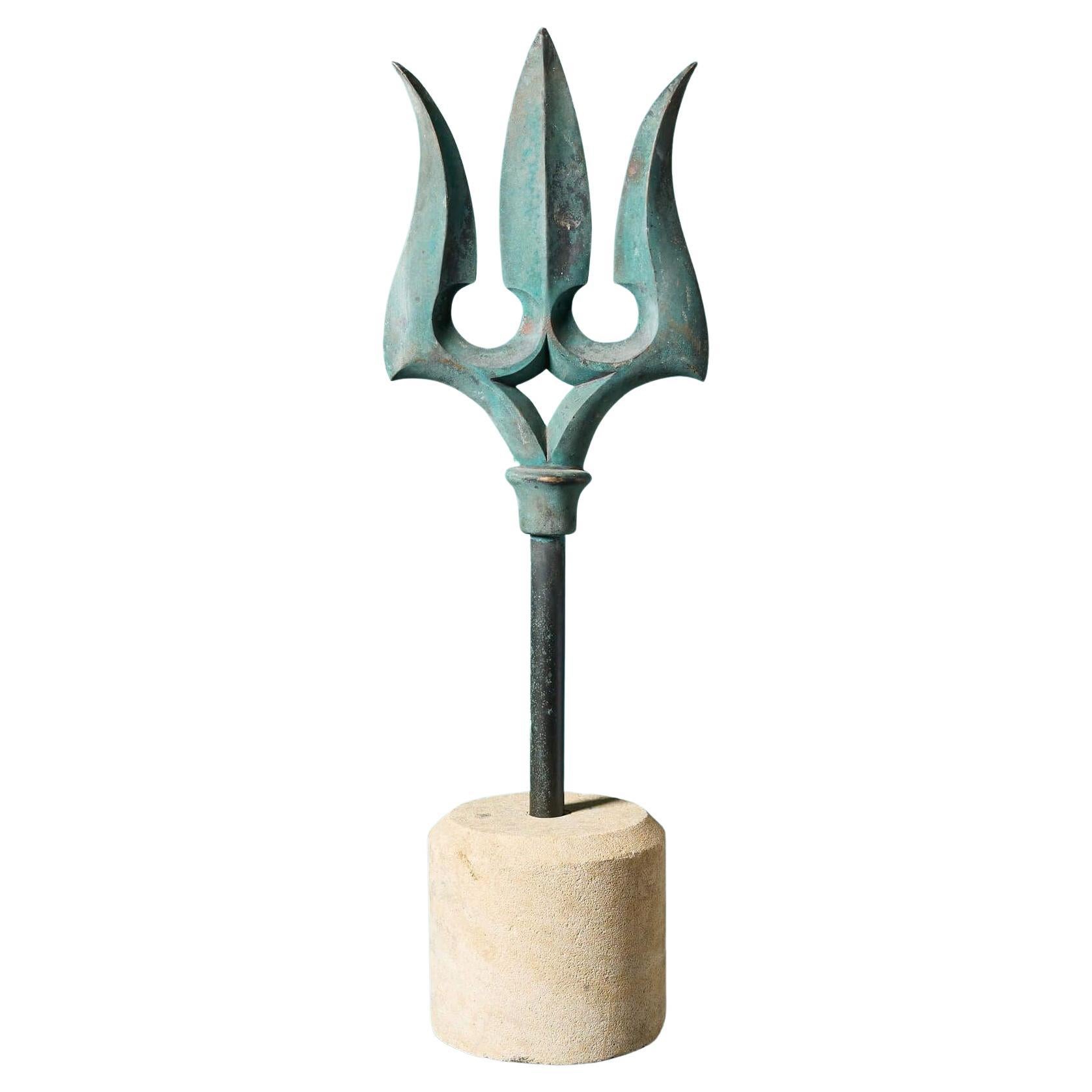 Antique Neoclassical Bronze Trident Sculpture