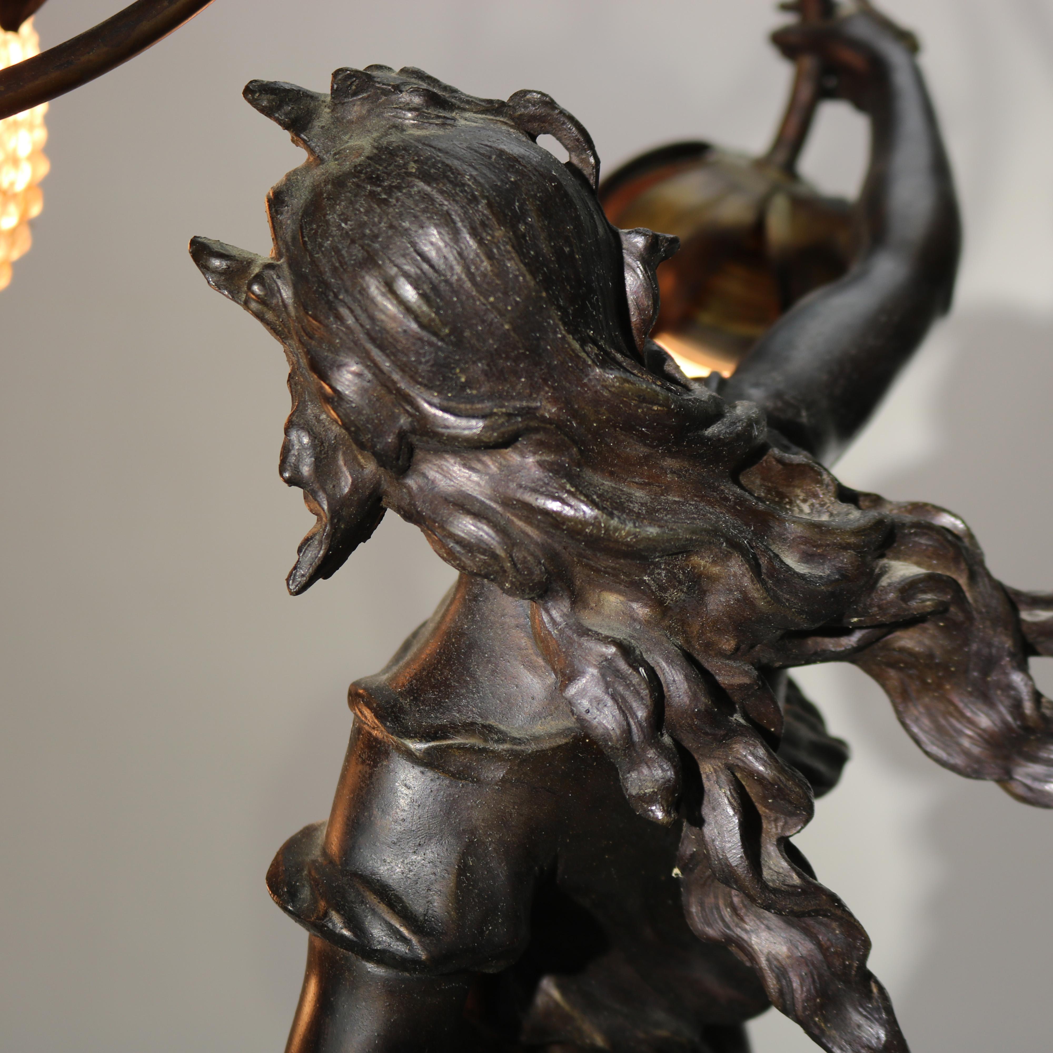 Antique Neoclassical Bronzed Figural Newell Lamp, Nereides by A. Moreau, C1900 7