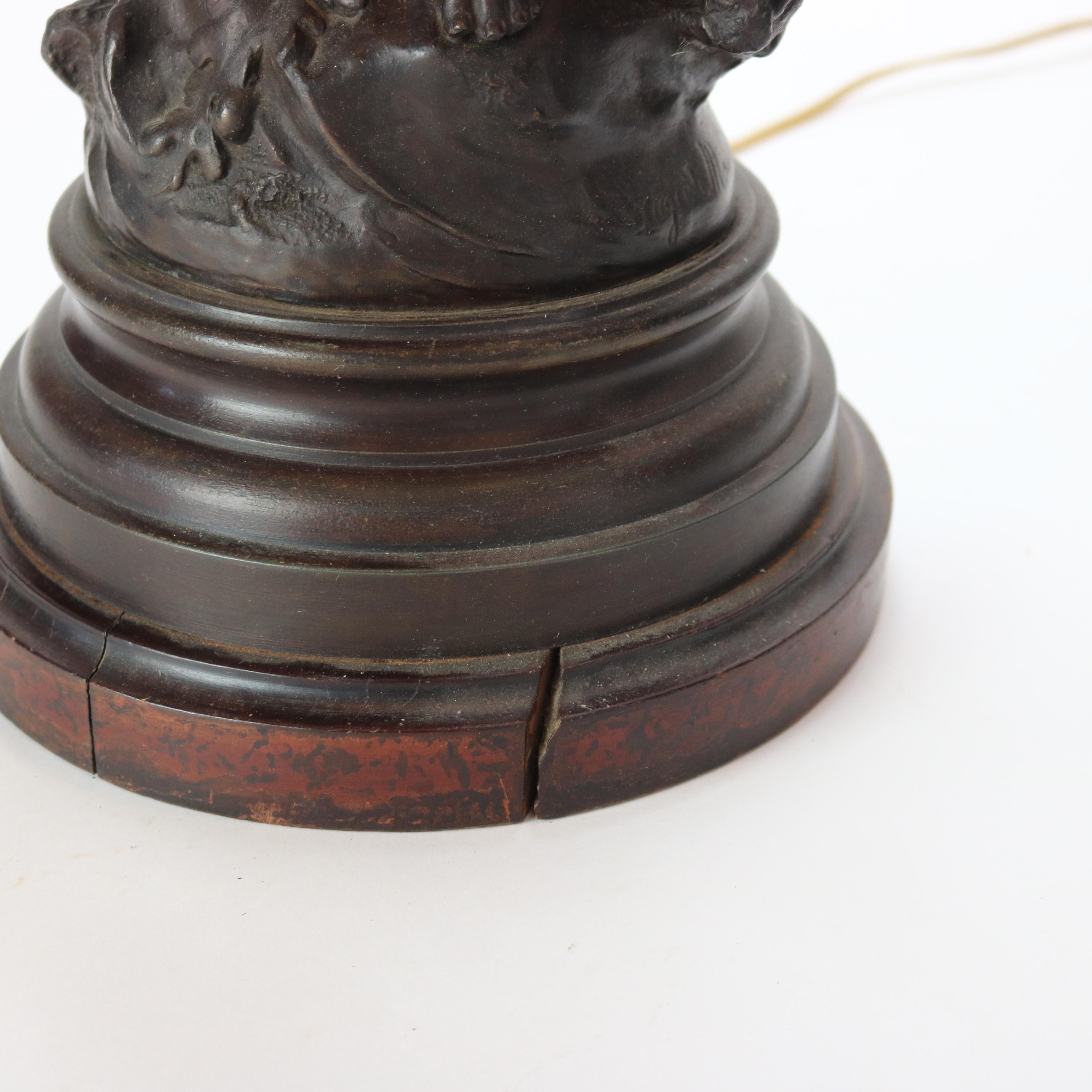 Antique Neoclassical Bronzed Figural Newell Lamp, Nereides by A. Moreau, C1900 10