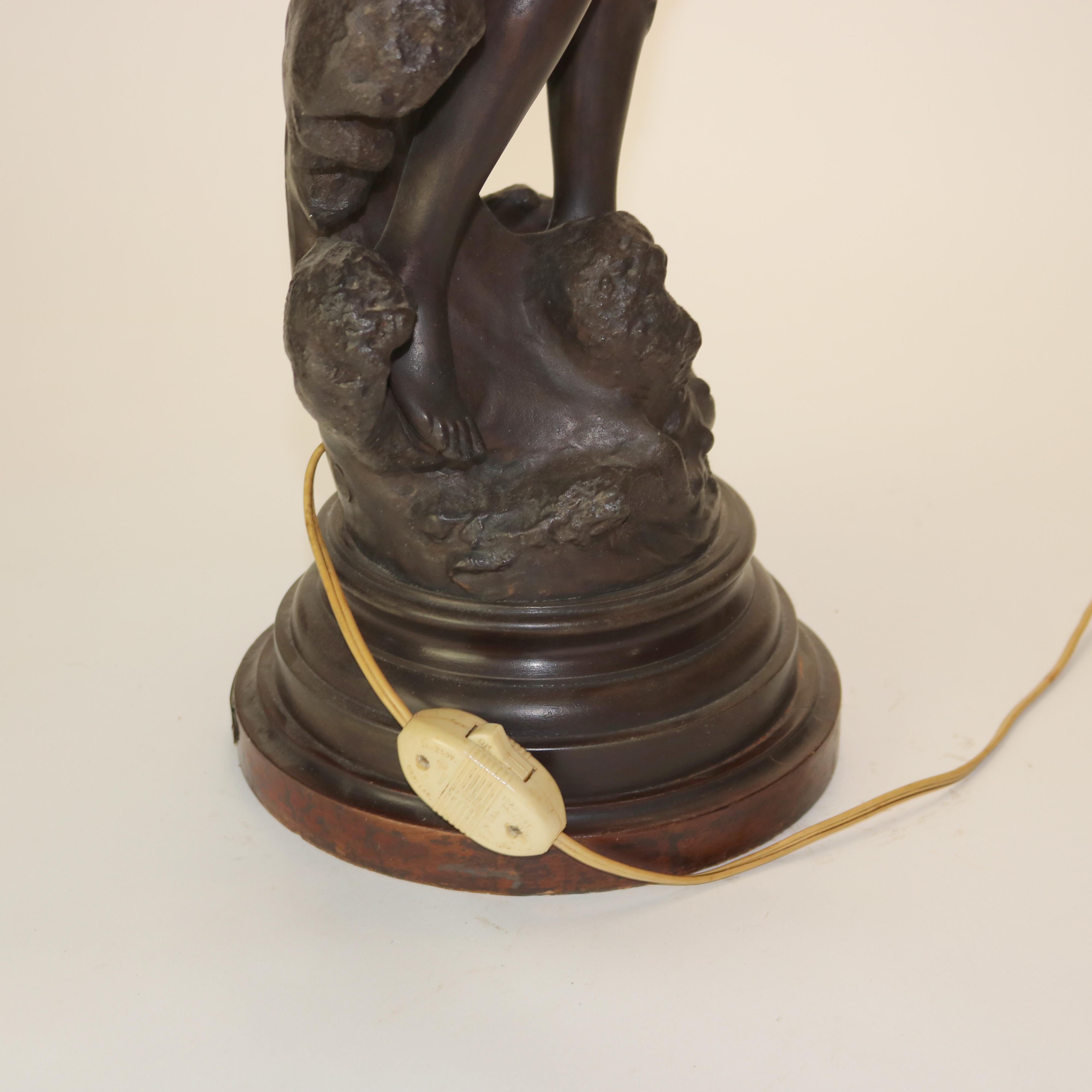 Antique Neoclassical Bronzed Figural Newell Lamp, Nereides by A. Moreau, C1900 13