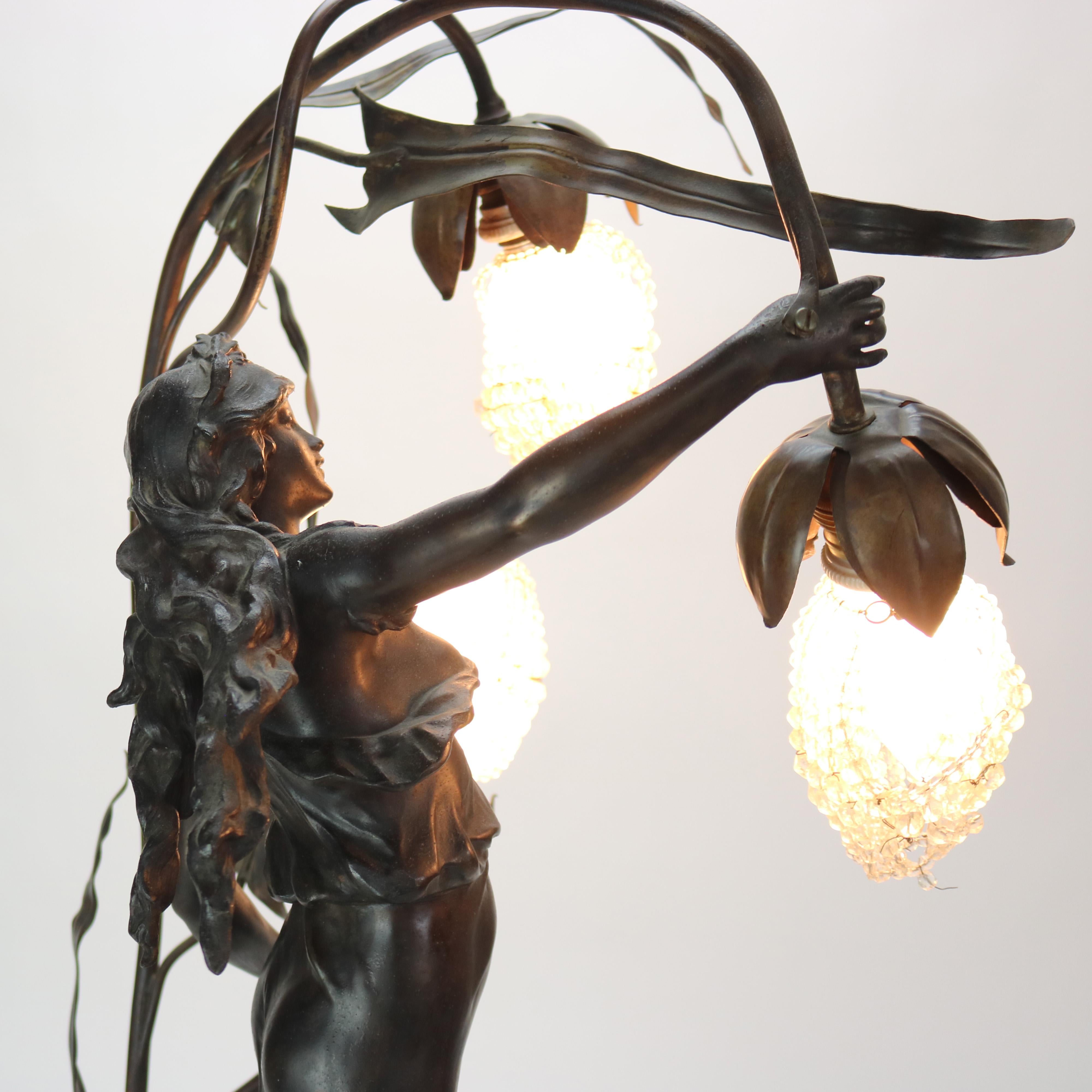 Antique Neoclassical Bronzed Figural Newell Lamp, Nereides by A. Moreau, C1900 14