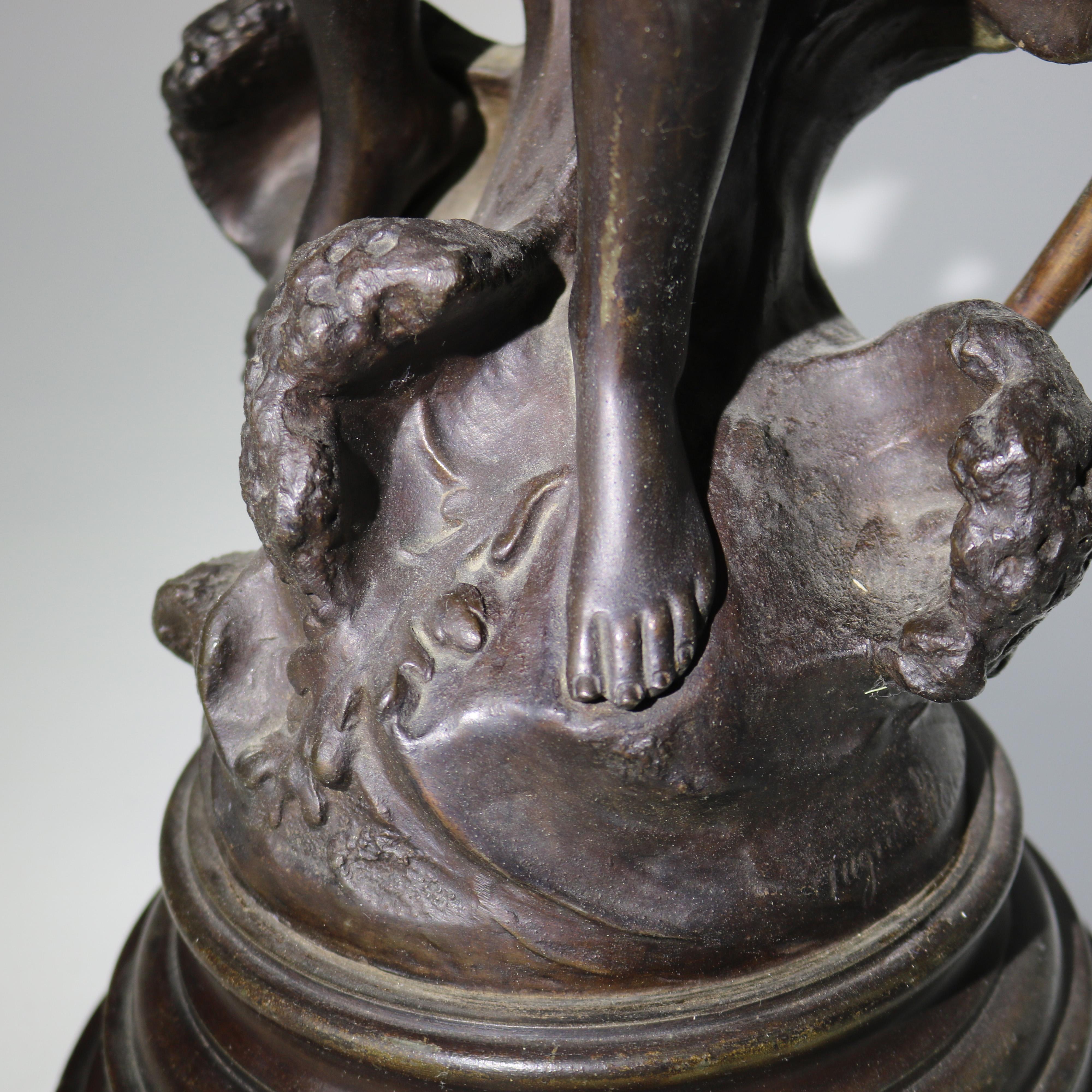 20th Century Antique Neoclassical Bronzed Figural Newell Lamp, Nereides by A. Moreau, C1900