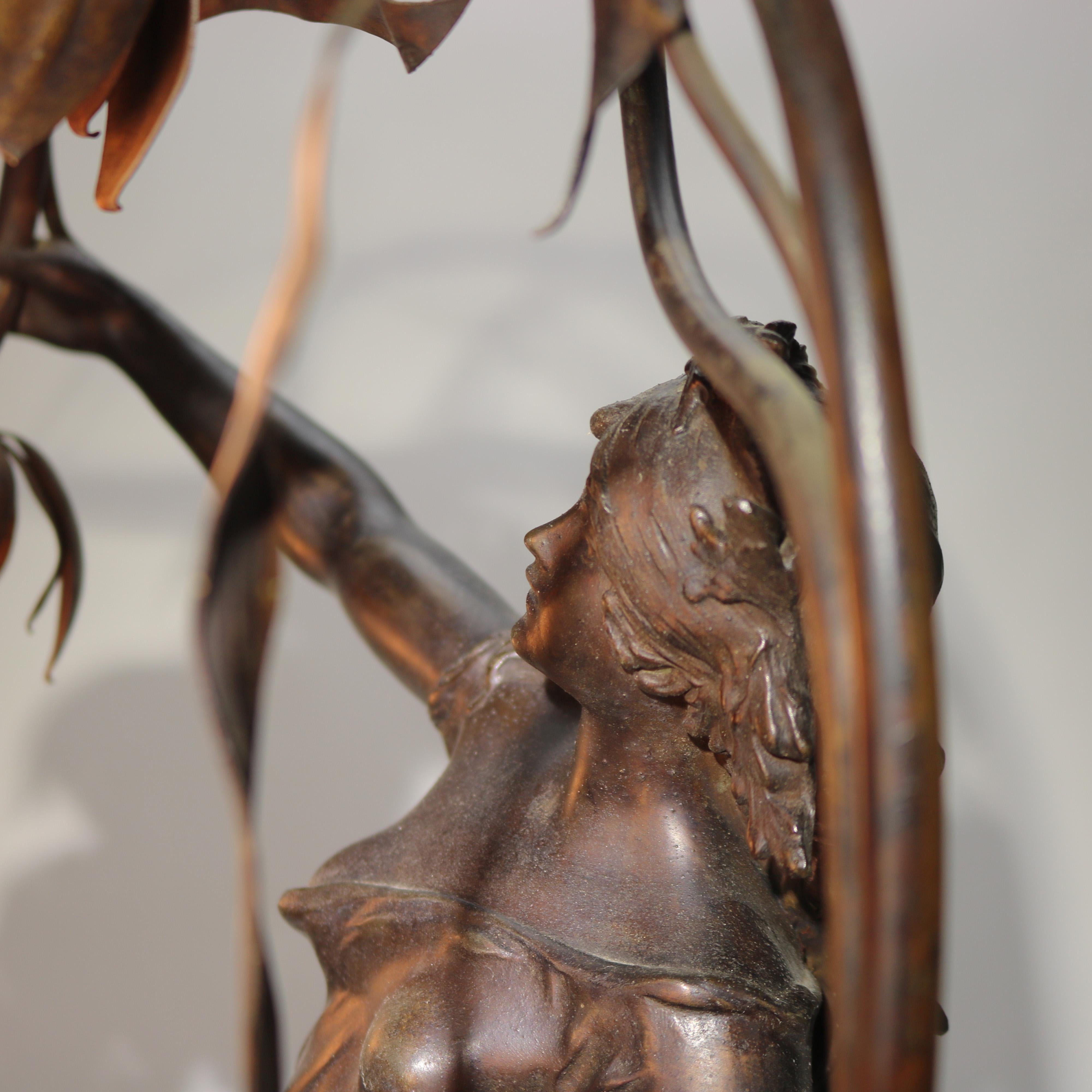 Antique Neoclassical Bronzed Figural Newell Lamp, Nereides by A. Moreau, C1900 2