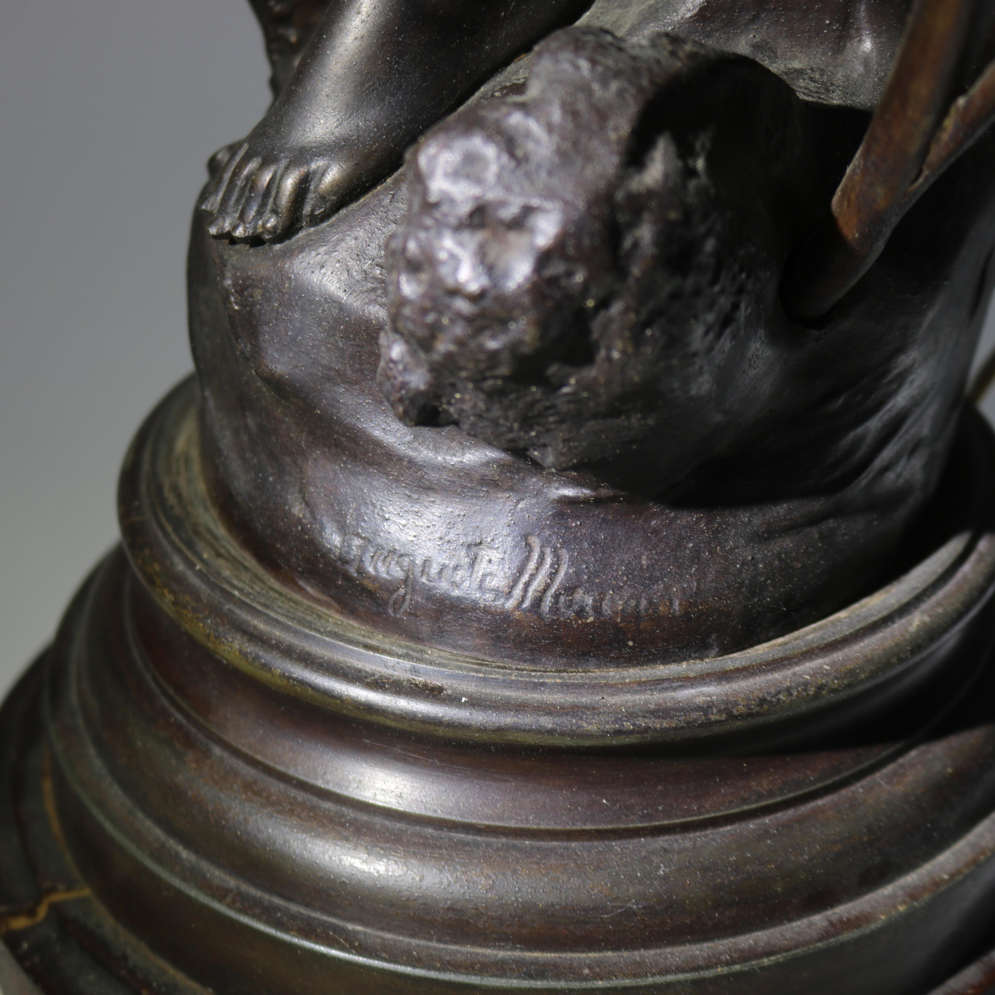 Antique Neoclassical Bronzed Figural Newell Lamp, Nereides by A. Moreau, C1900 4