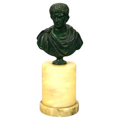 Antique Neoclassical Caesar Augustus Bronze Bust on Marble Plinth, Circa 1900