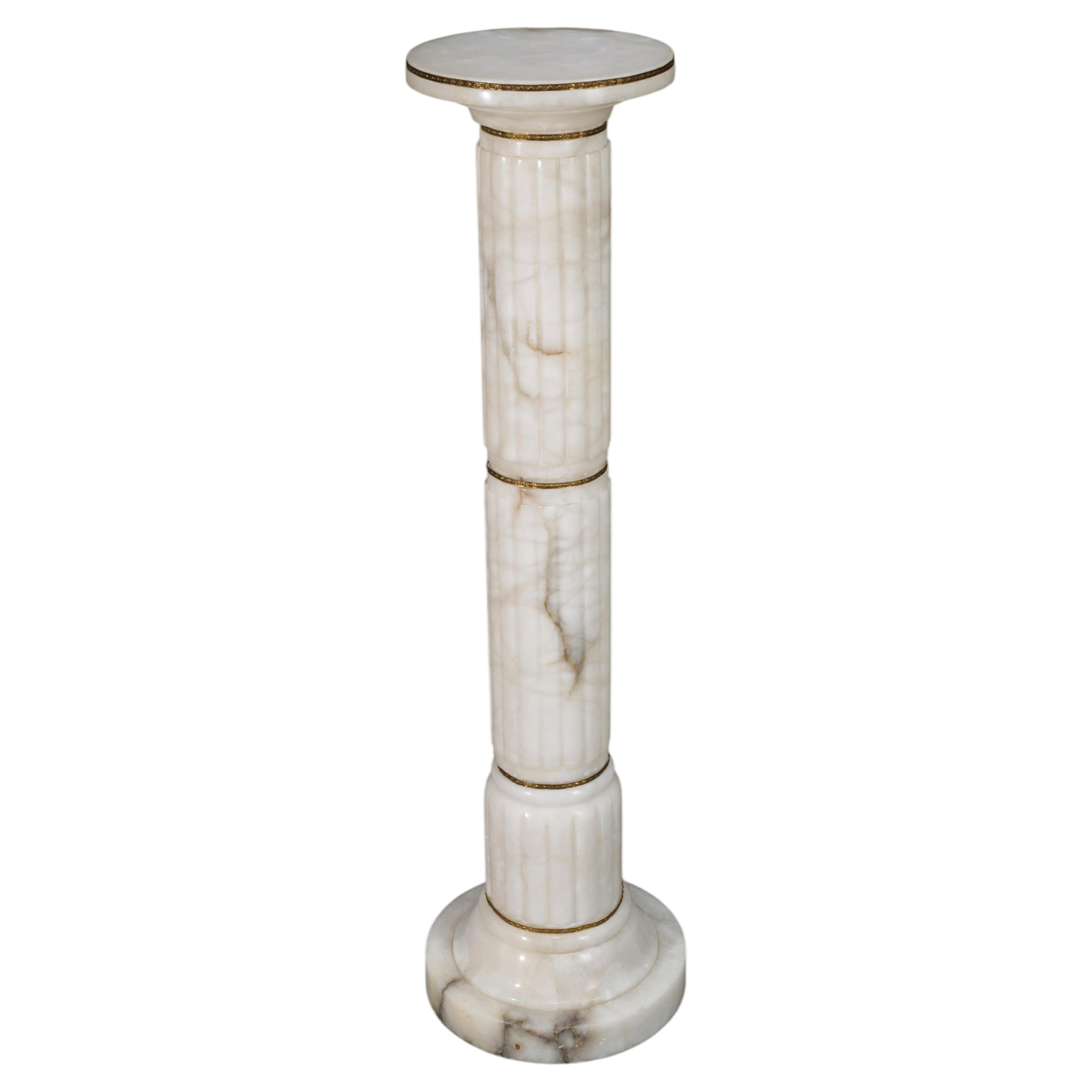 Antique Neoclassical Carved Alabaster Pedestal Column, Spain