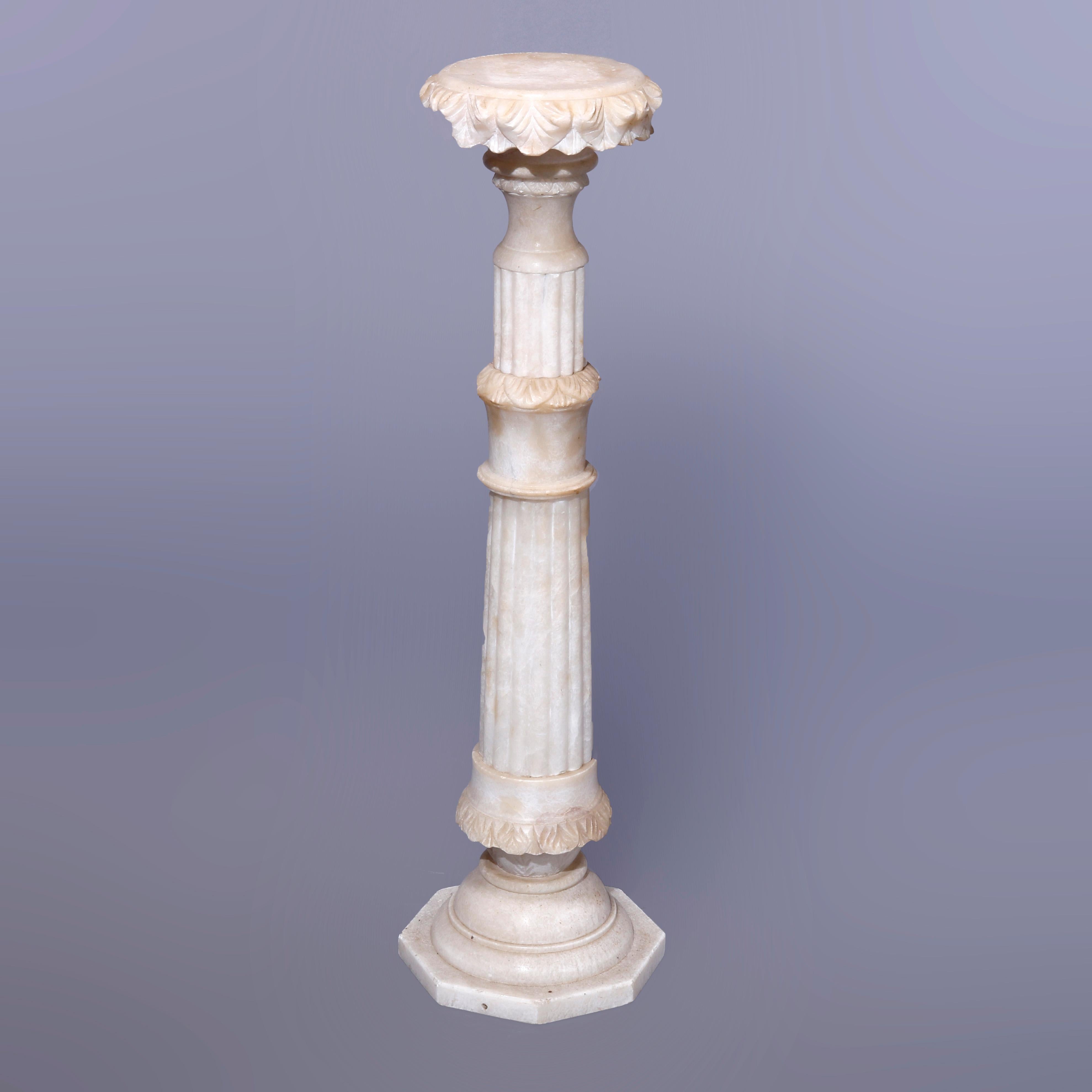European Antique Neoclassical Carved Alabaster Sculpture Display Pedestal Circa 1890