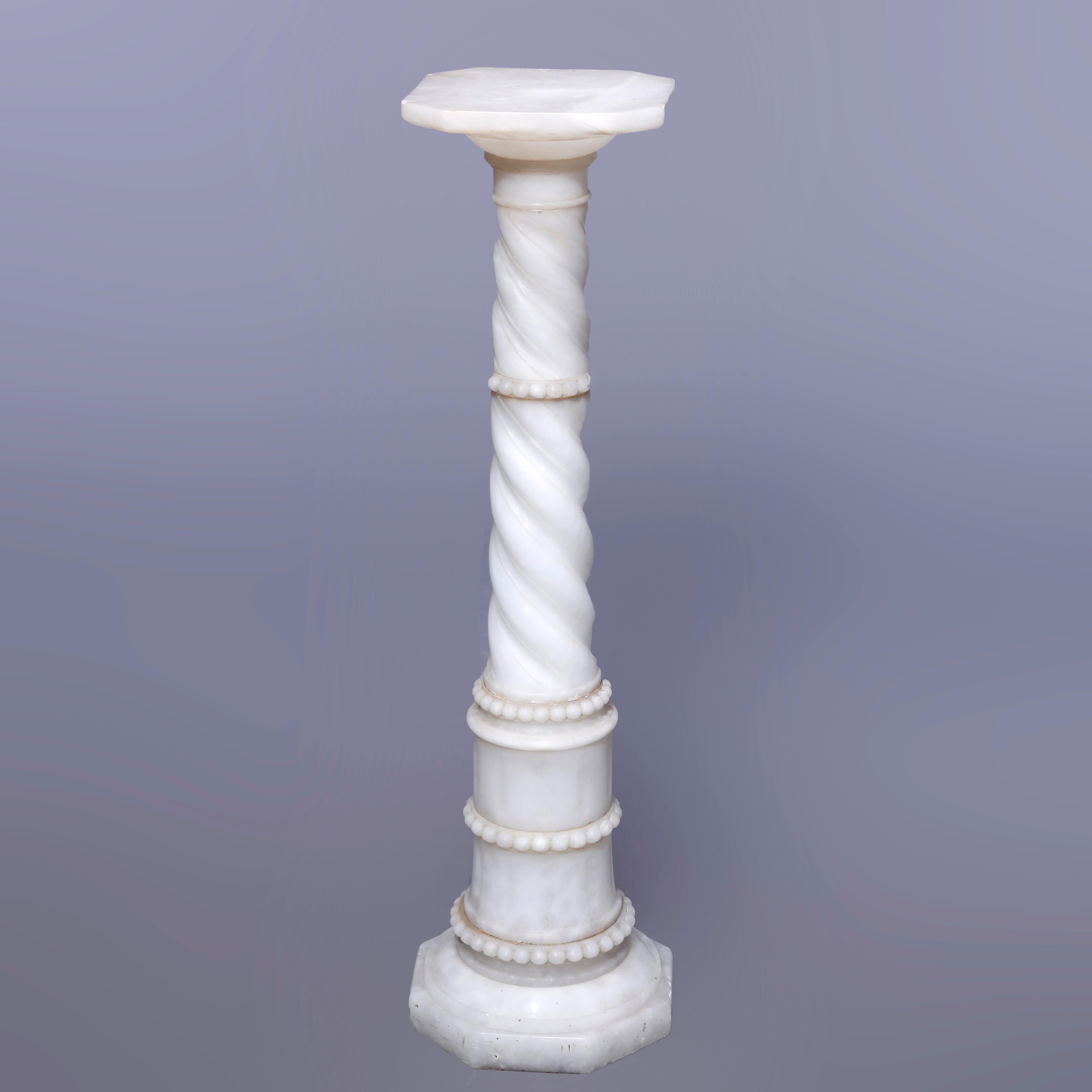 Antique Neoclassical Carved Alabaster Sculpture Display Pedestal Circa 1890 In Good Condition For Sale In Big Flats, NY