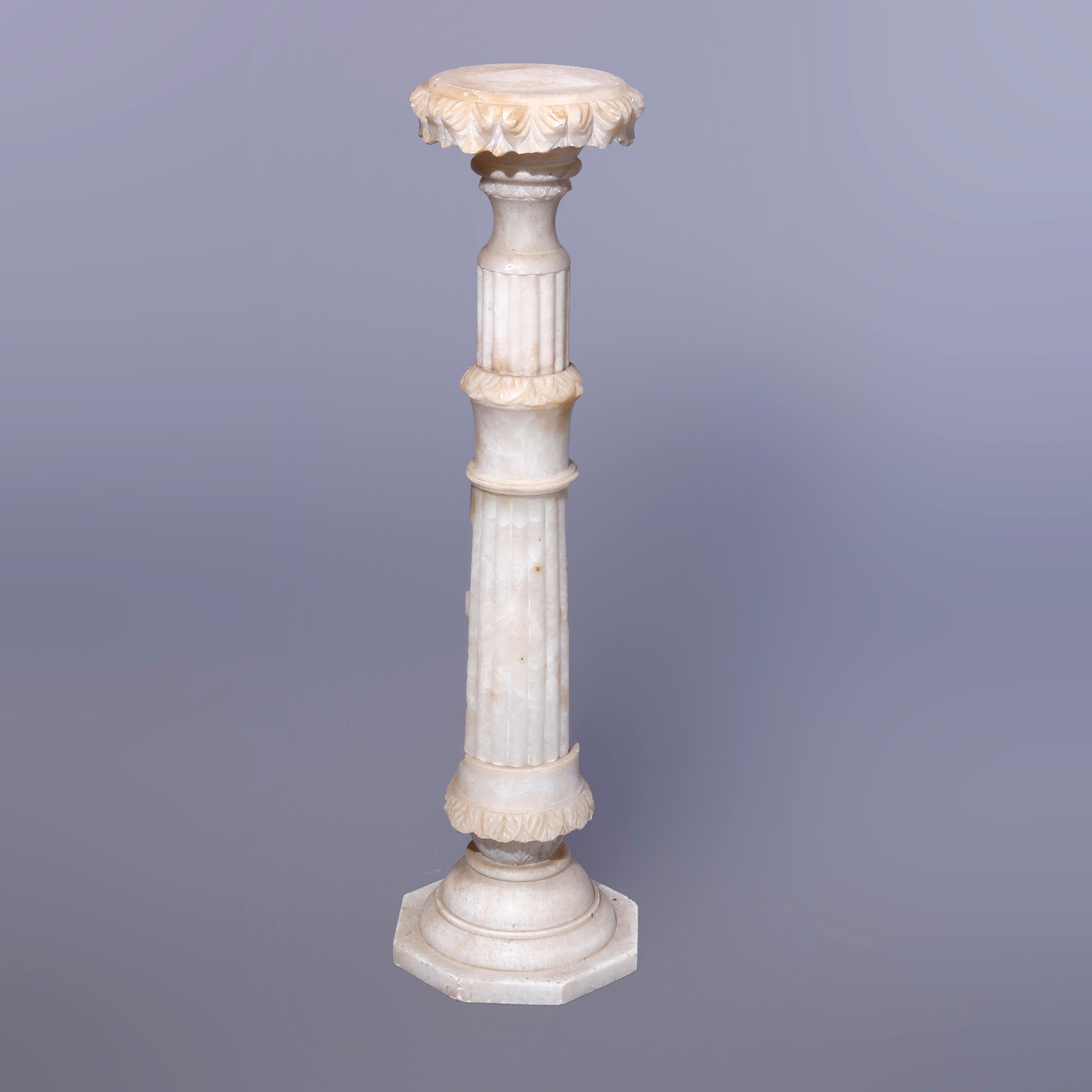 Antique Neoclassical Carved Alabaster Sculpture Display Pedestal Circa 1890 In Good Condition In Big Flats, NY