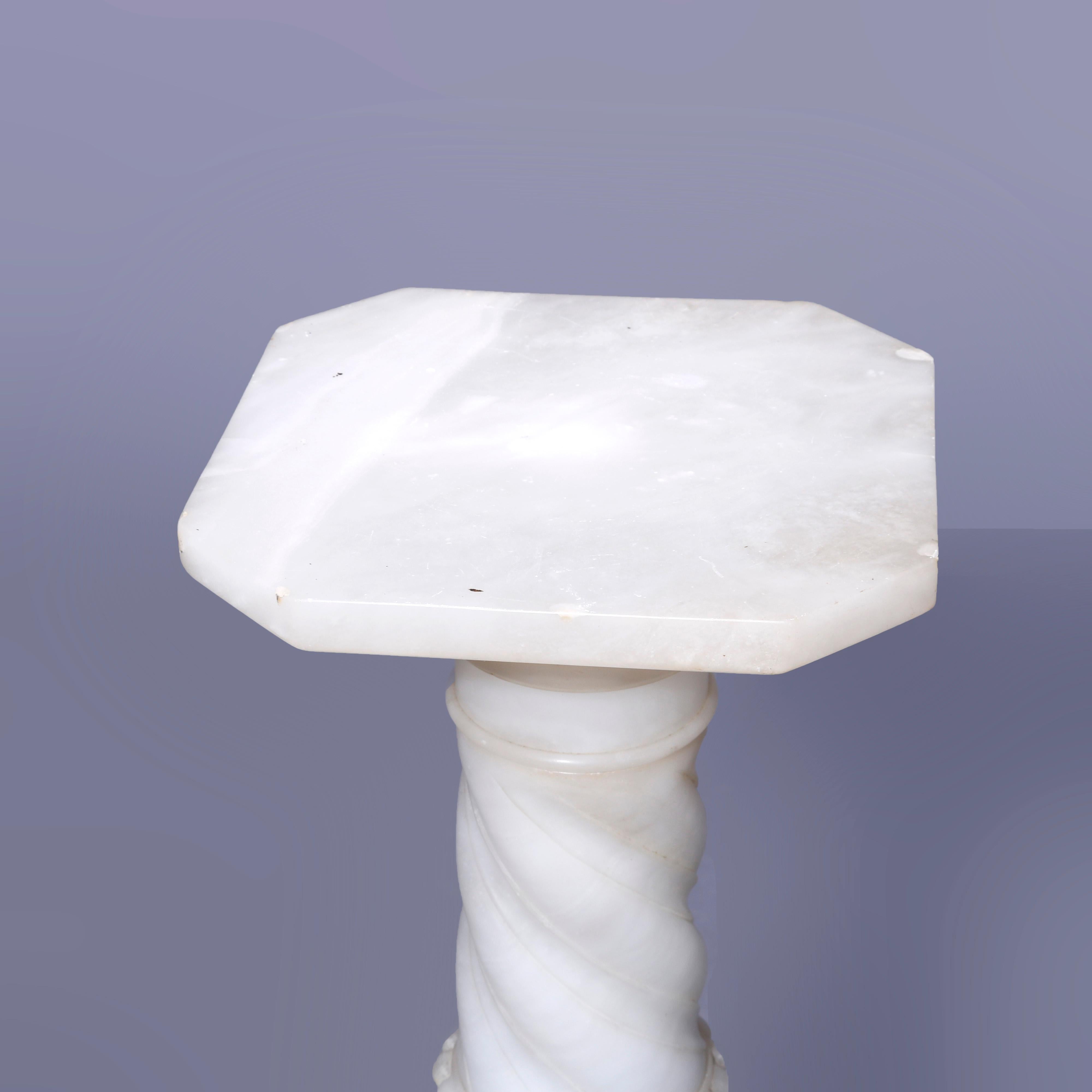 19th Century Antique Neoclassical Carved Alabaster Sculpture Display Pedestal Circa 1890 For Sale