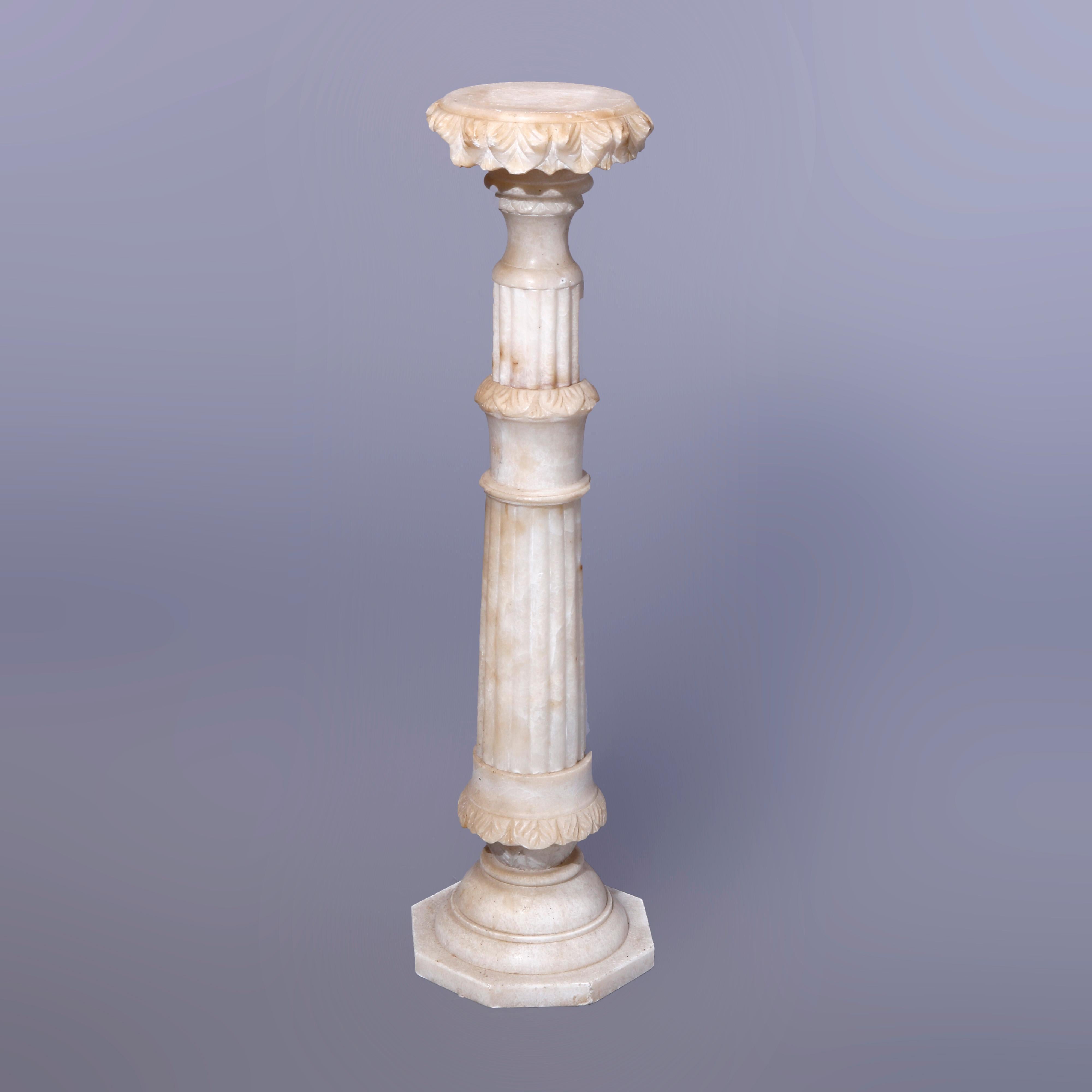 19th Century Antique Neoclassical Carved Alabaster Sculpture Display Pedestal Circa 1890