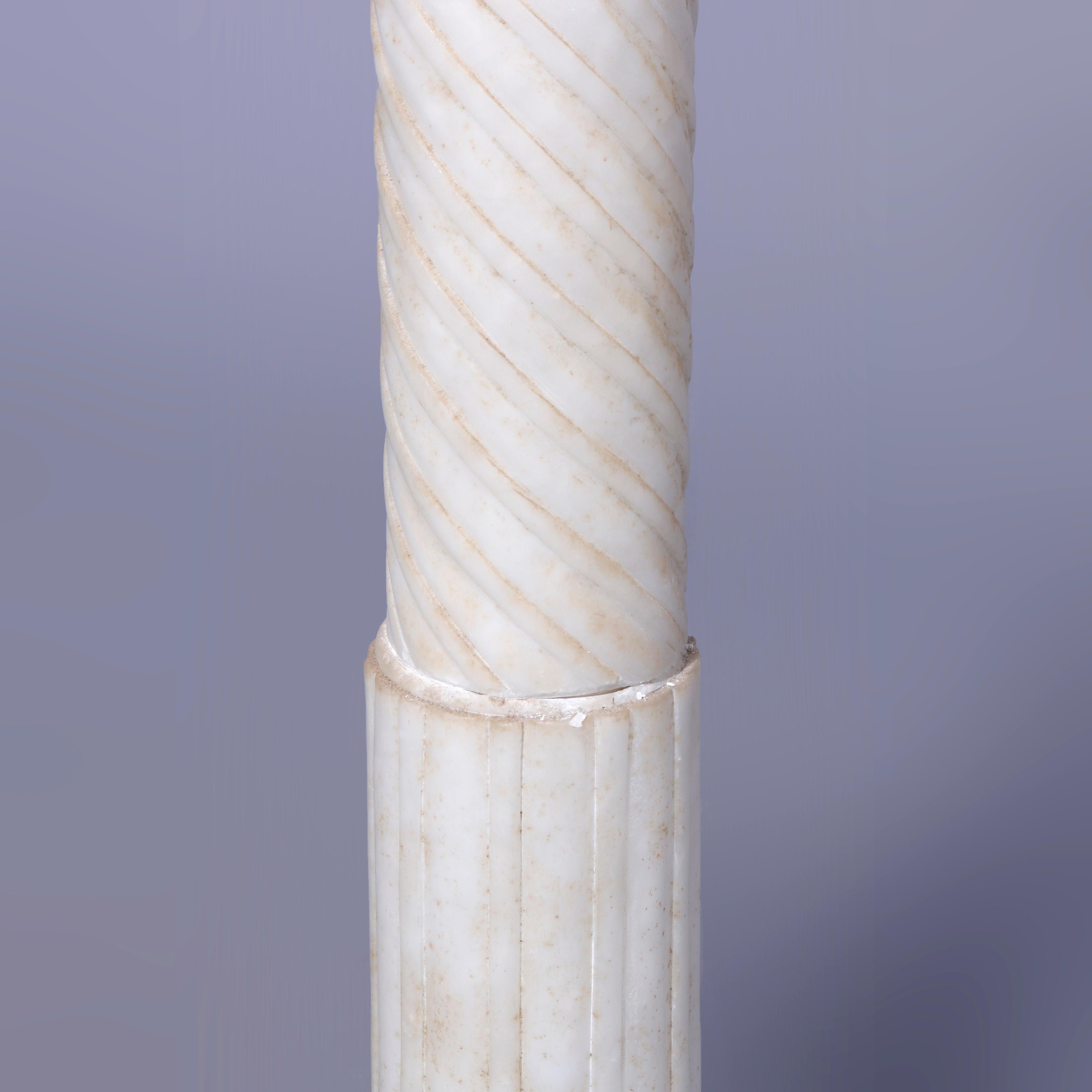 Antique Neoclassical Carved Alabaster Sculpture Pedestal, Rope Twist Form, 1890 For Sale 5