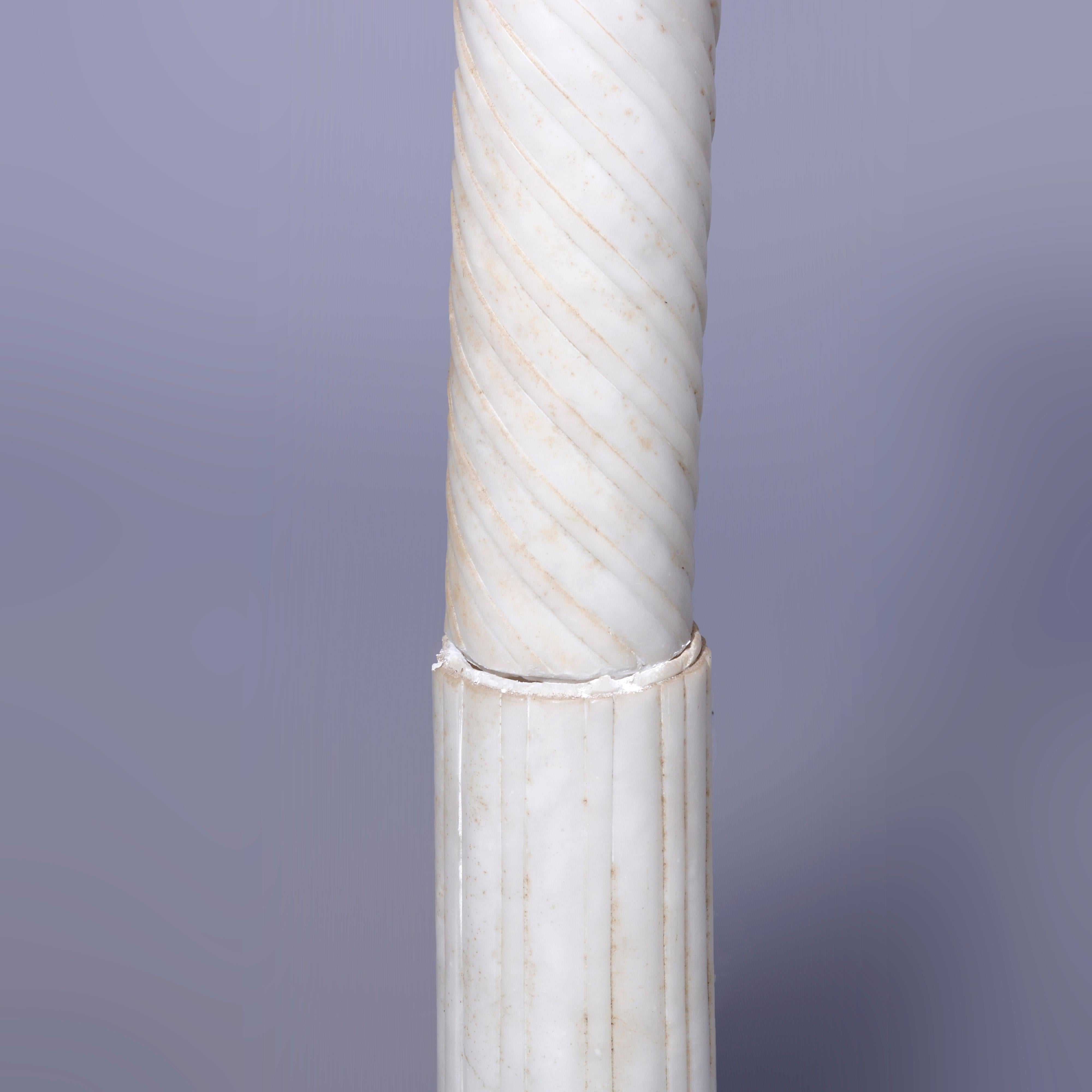 Antique Neoclassical Carved Alabaster Sculpture Pedestal, Rope Twist Form, 1890 For Sale 6