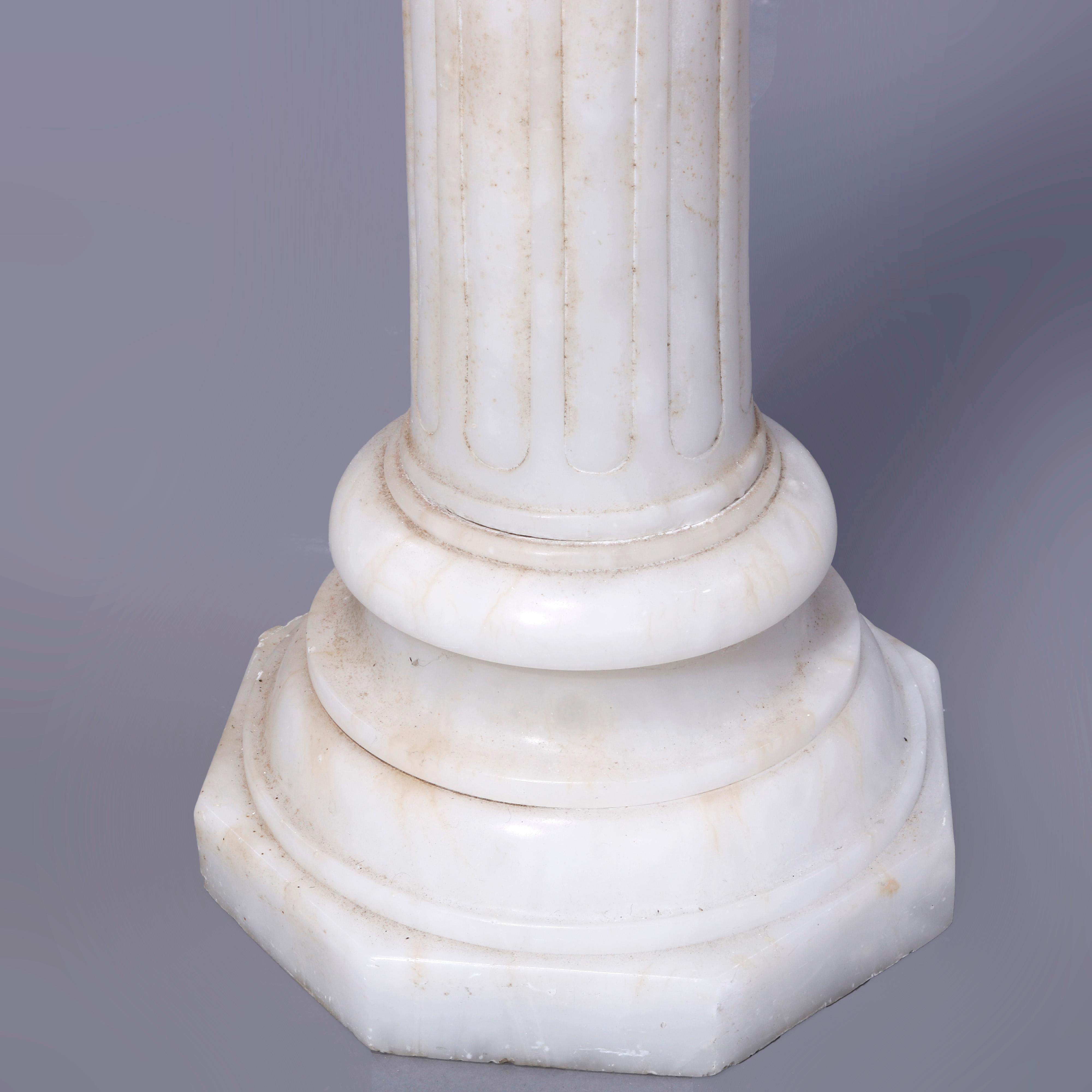 Antique Neoclassical Carved Alabaster Sculpture Pedestal, Rope Twist Form, 1890 For Sale 7