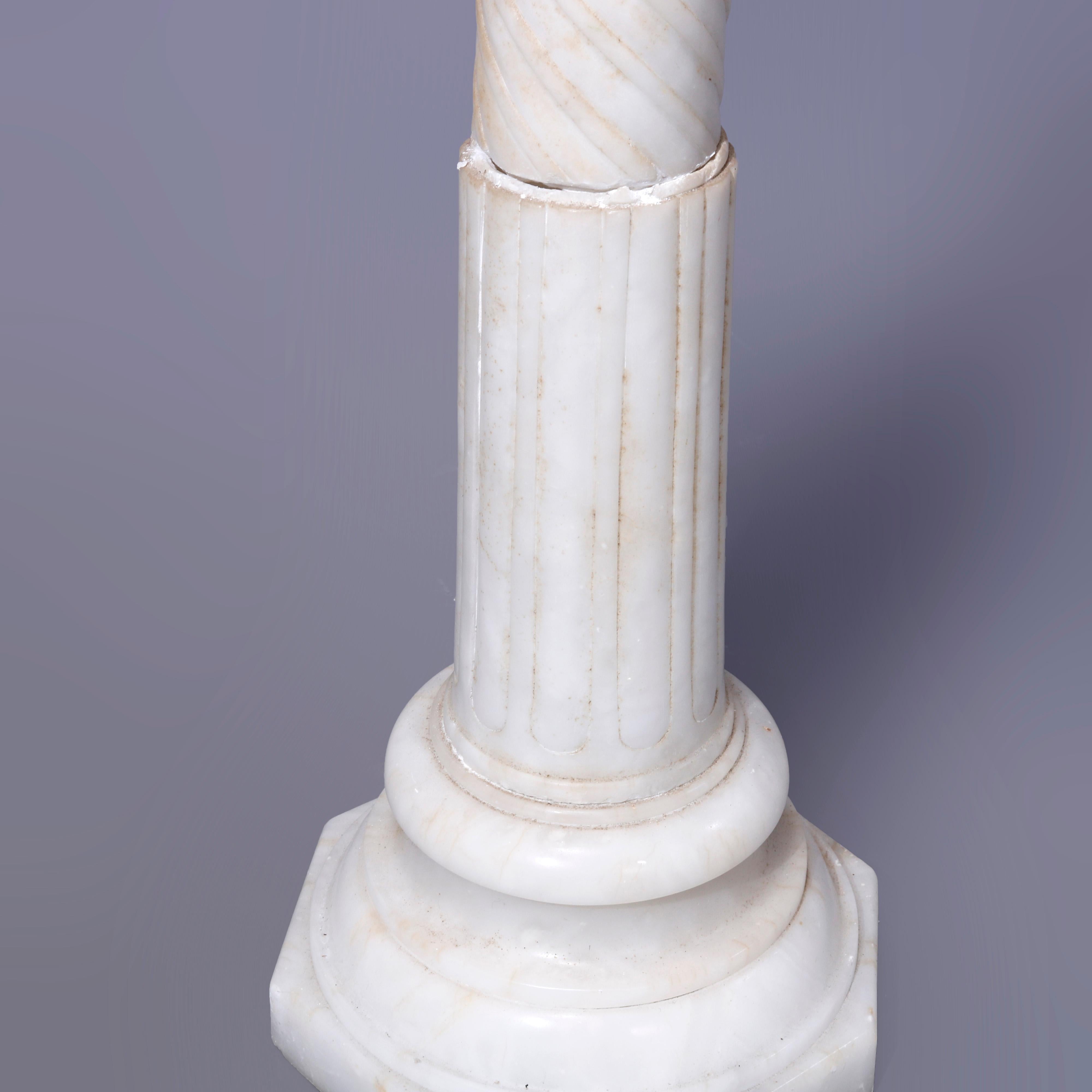 Antique Neoclassical Carved Alabaster Sculpture Pedestal, Rope Twist Form, 1890 For Sale 8