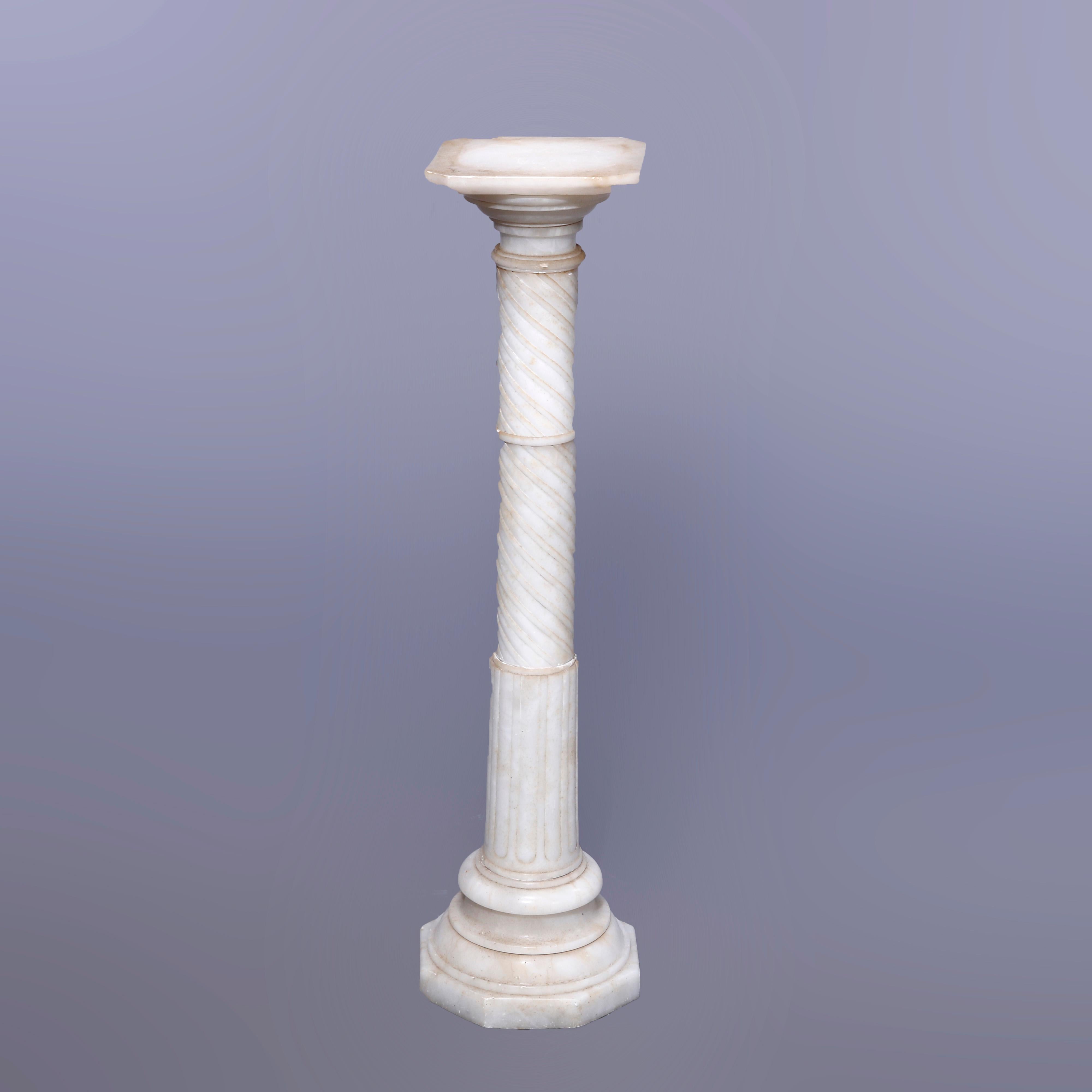 Antique Neoclassical Carved Alabaster Sculpture Pedestal, Rope Twist Form, 1890 In Good Condition For Sale In Big Flats, NY