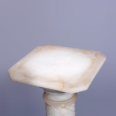 Antique Neoclassical Carved Alabaster Sculpture Pedestal, Rope Twist Form, C1890