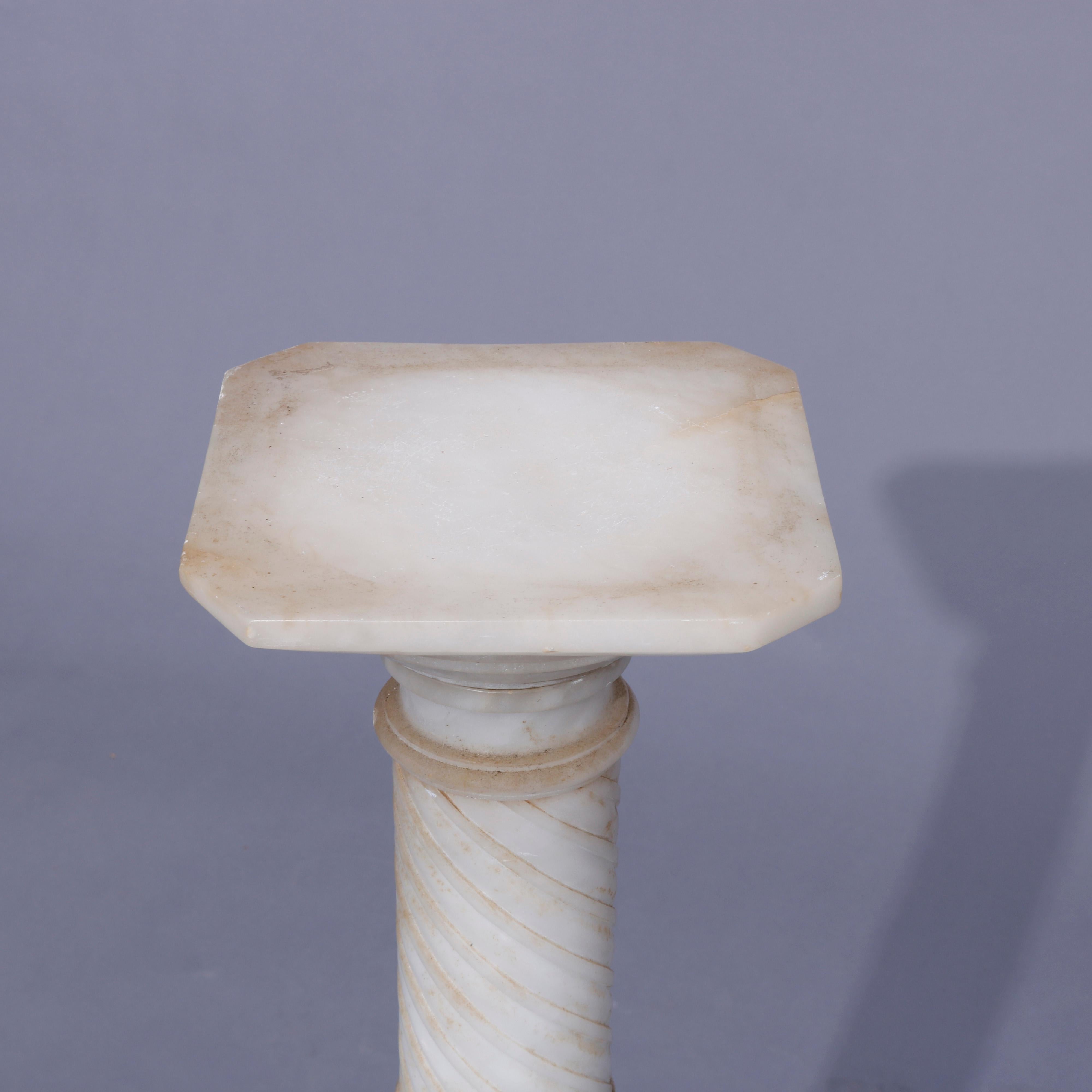 Antique Neoclassical Carved Alabaster Sculpture Pedestal, Rope Twist Form, 1890 For Sale 2