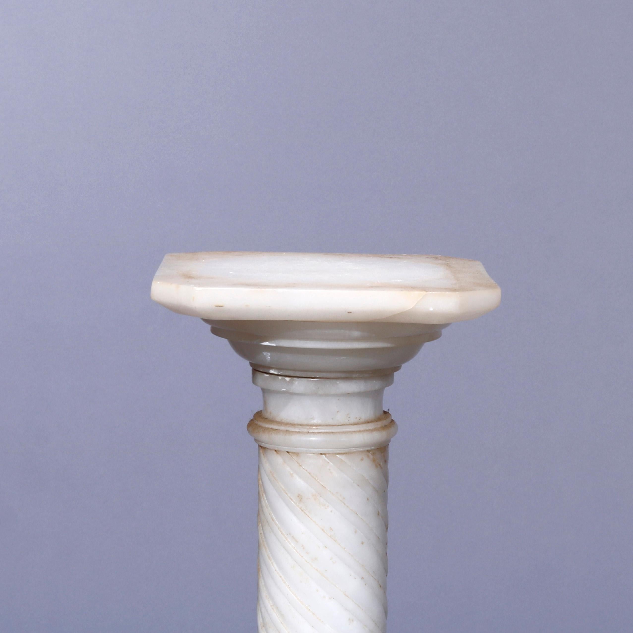 Antique Neoclassical Carved Alabaster Sculpture Pedestal, Rope Twist Form, 1890 For Sale 3