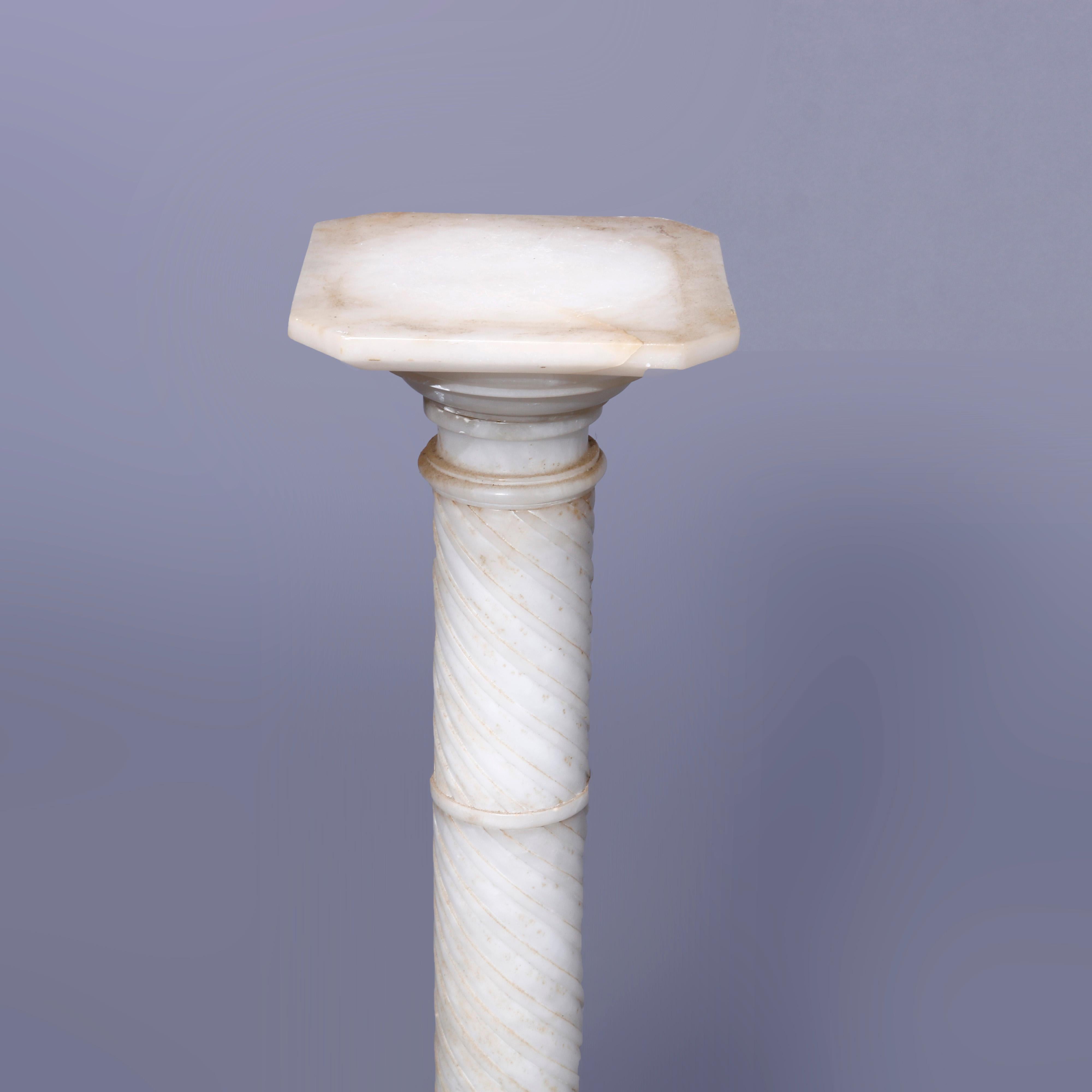 Antique Neoclassical Carved Alabaster Sculpture Pedestal, Rope Twist Form, 1890 For Sale 4