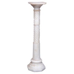 Antique Neoclassical Carved Alabaster Sculpture Pedestal, Rope Twist Form, C1890