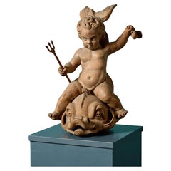 Antique néoclassique sculpté avec chérubin et dauphin