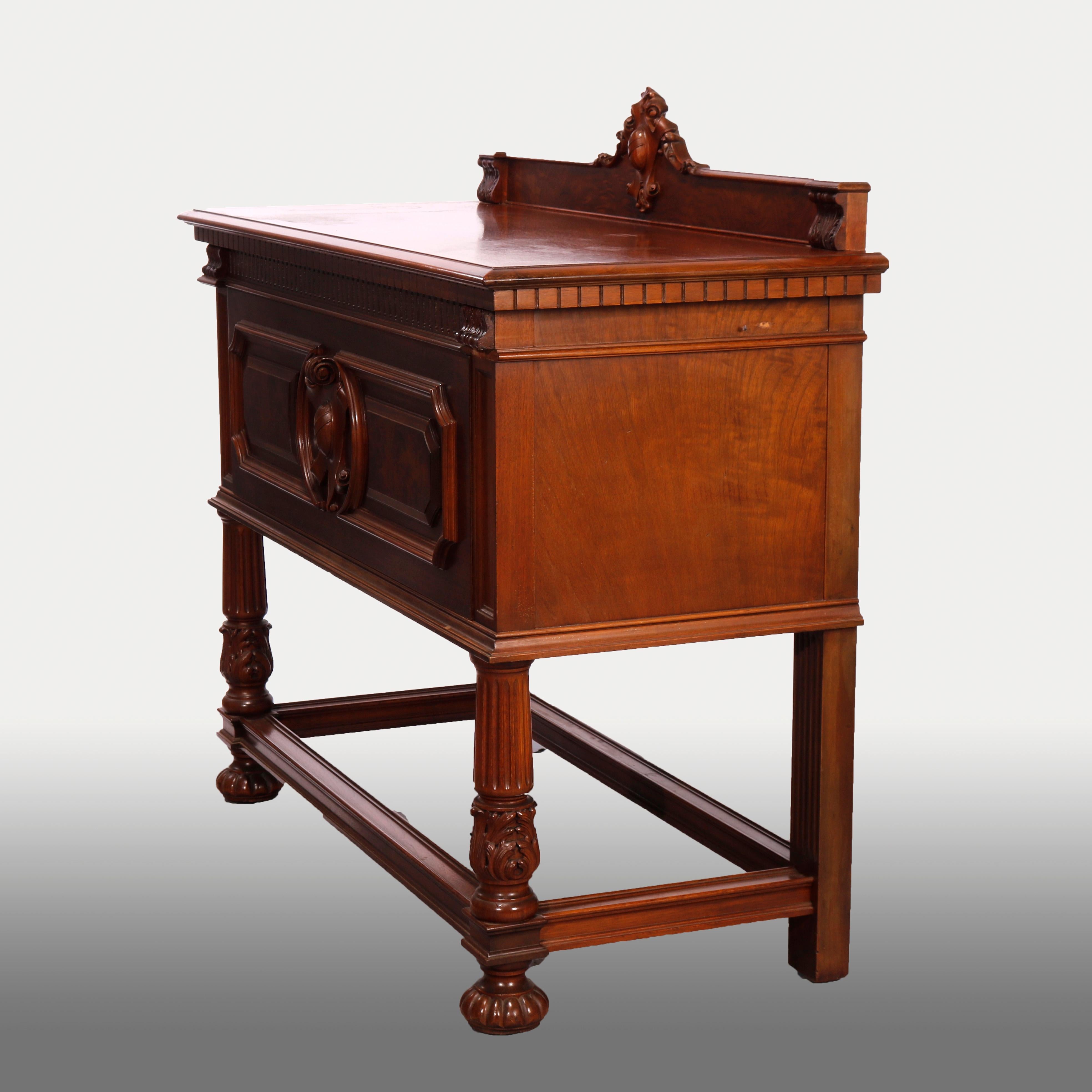 Antique Neoclassical Carved Mahogany & Burl Server circa 1930 In Good Condition For Sale In Big Flats, NY