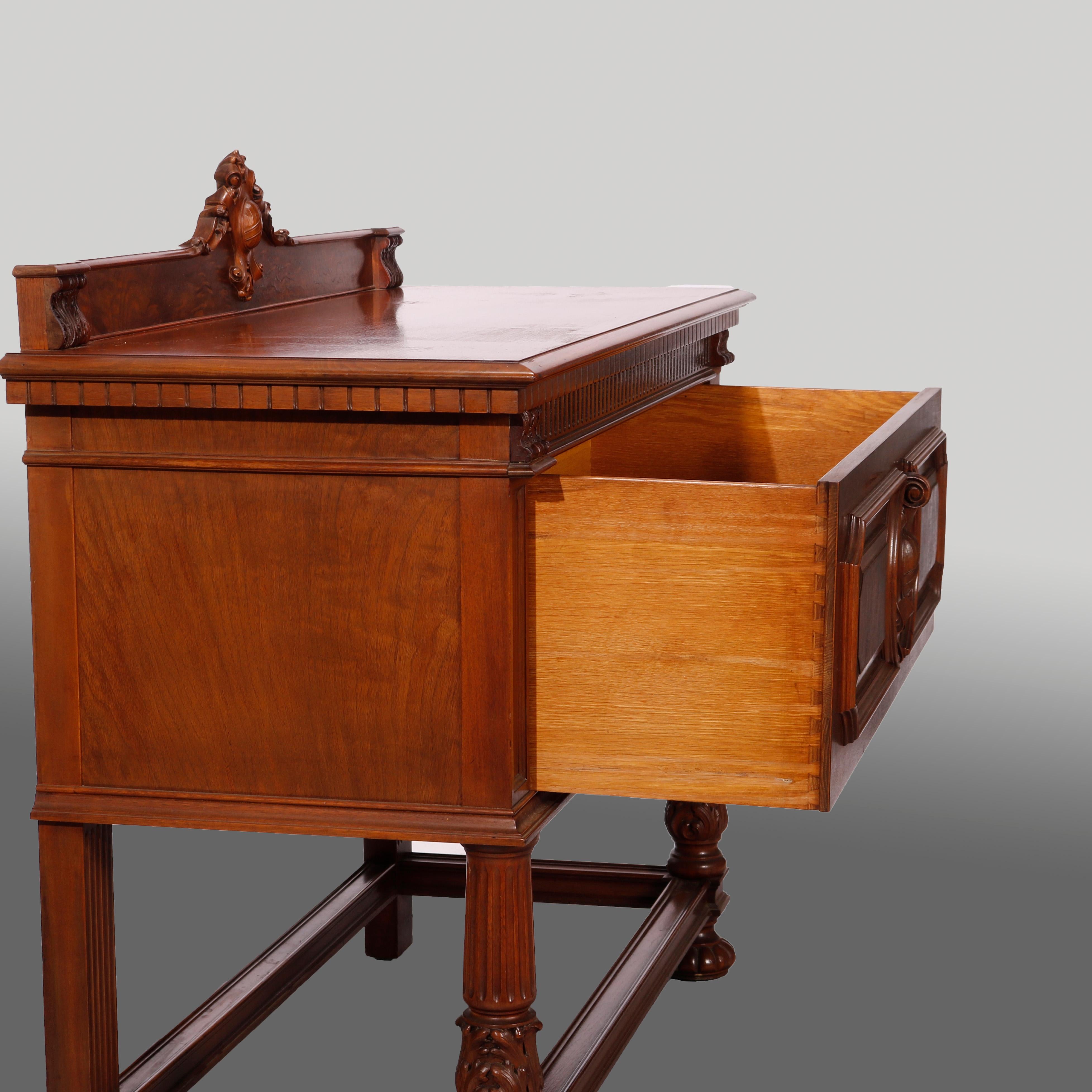 Antique Neoclassical Carved Mahogany & Burl Server circa 1930 For Sale 2