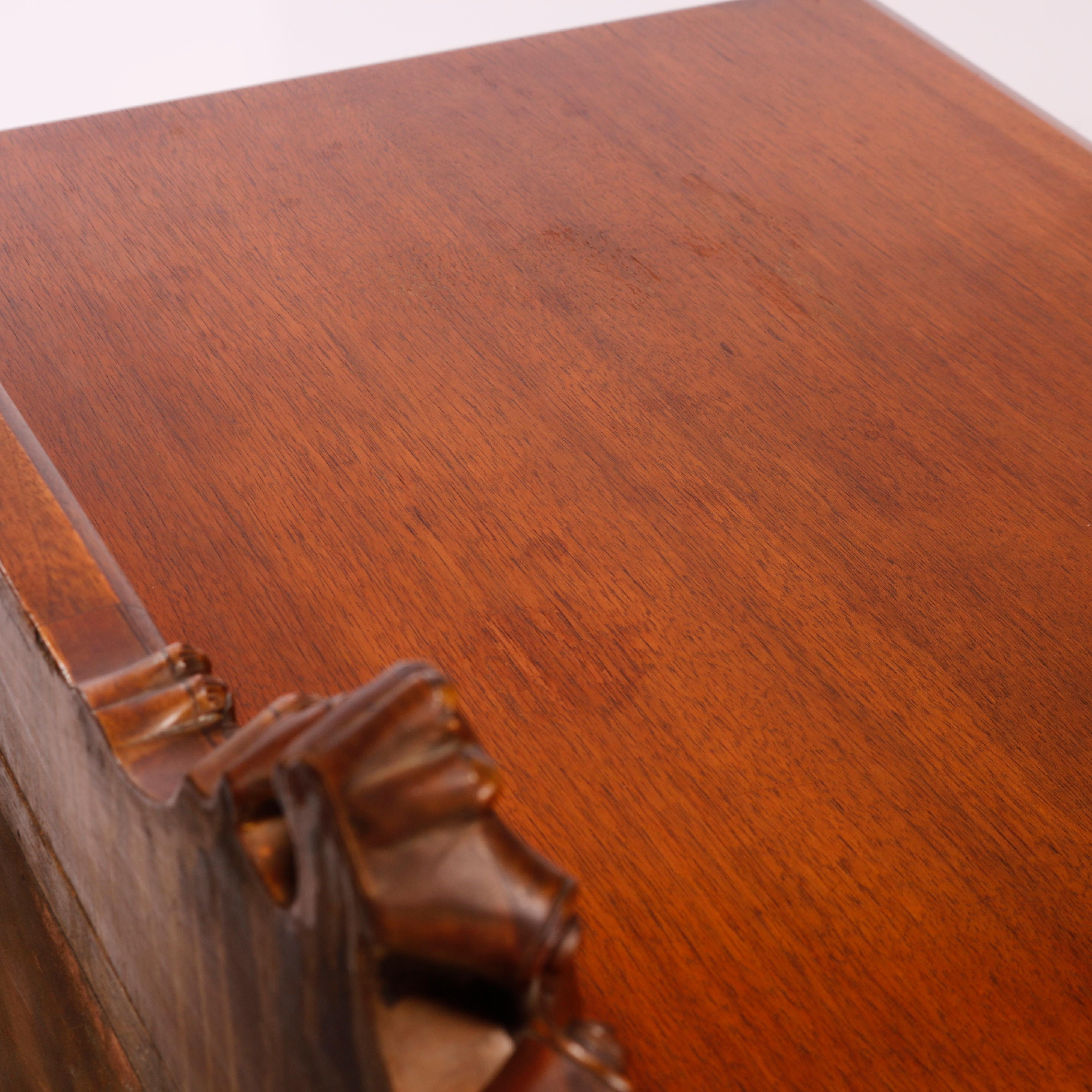 Antique Neoclassical Carved Mahogany & Burl Server circa 1930 For Sale 4
