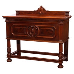 Antico server neoclassico in mogano intagliato e radica del 1930 circa