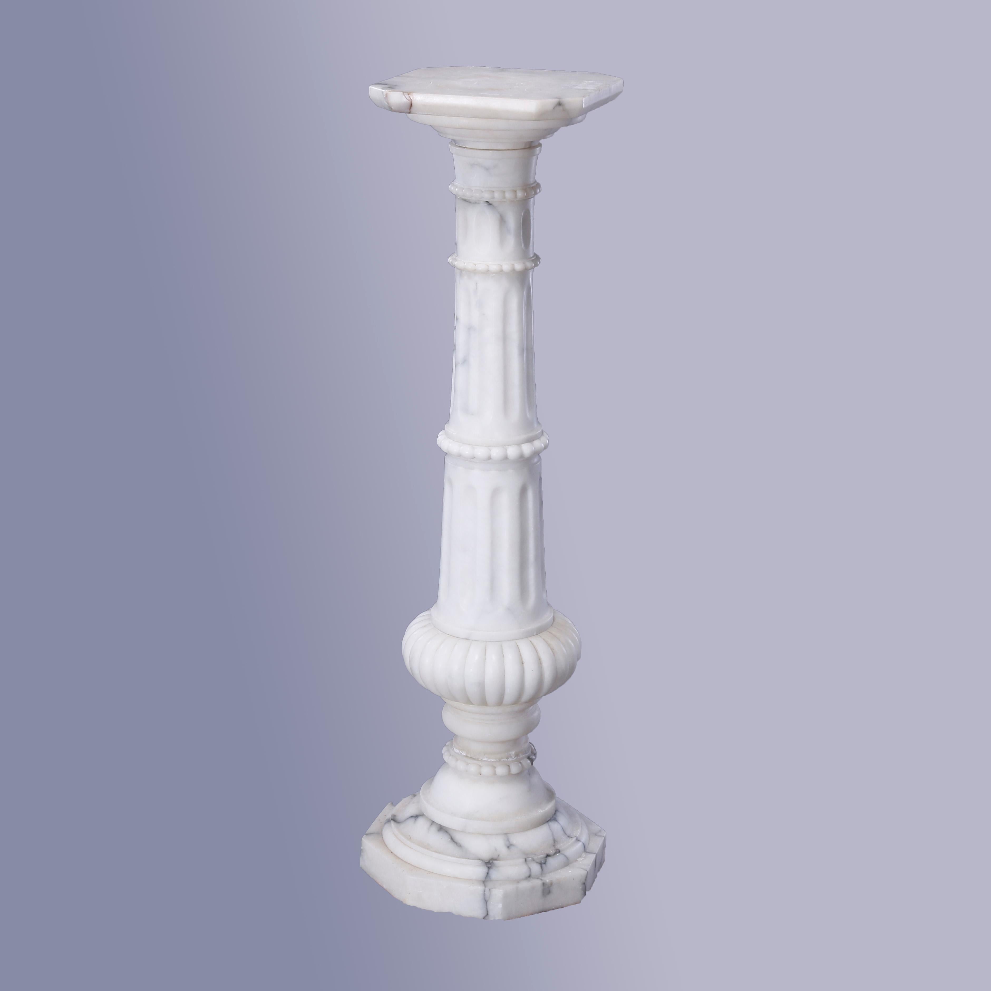 European Antique Neoclassical Carved Marble Column Sculpture Display Pedestal, circa 1890