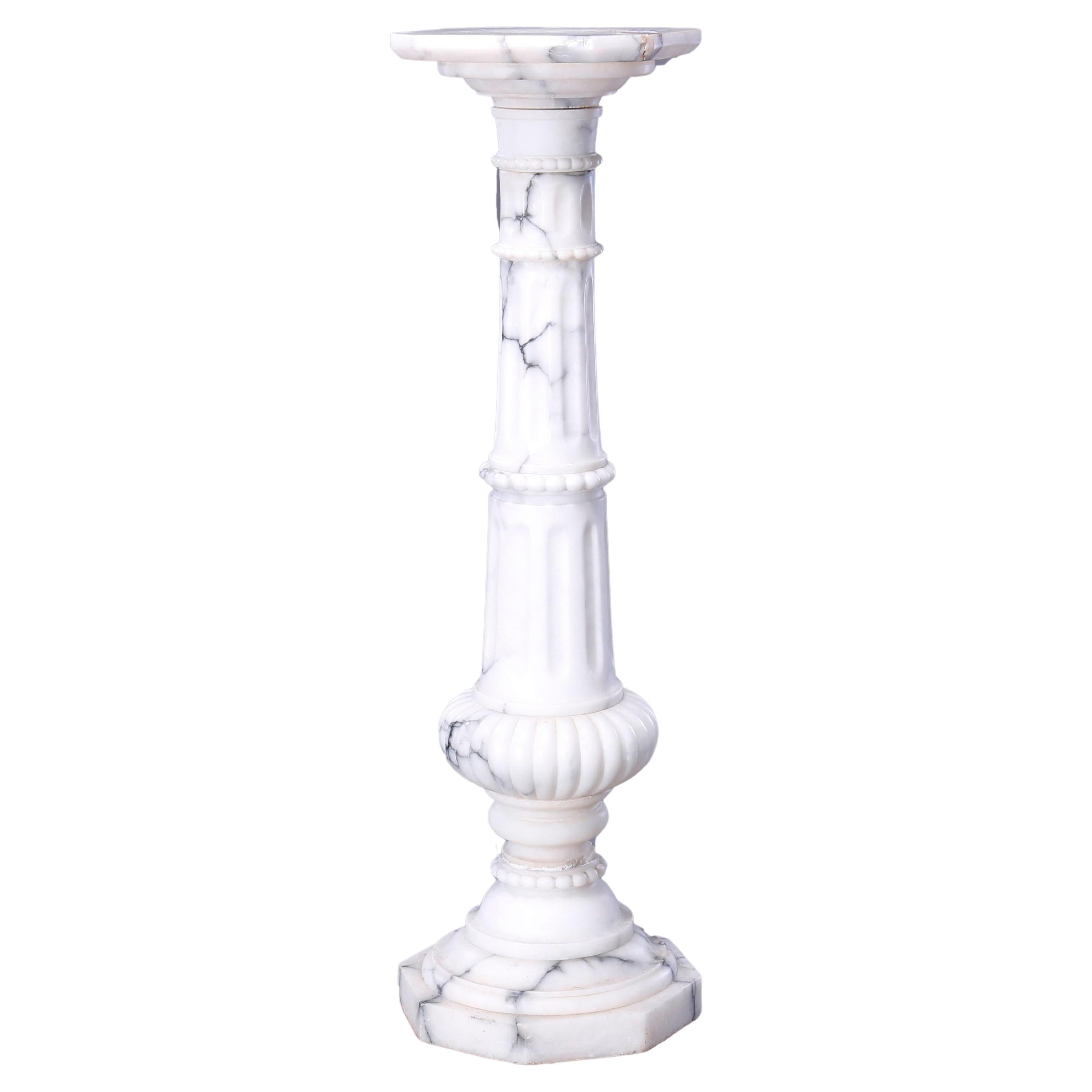 Antique Neoclassical Carved Marble Column Sculpture Display Pedestal, circa 1890